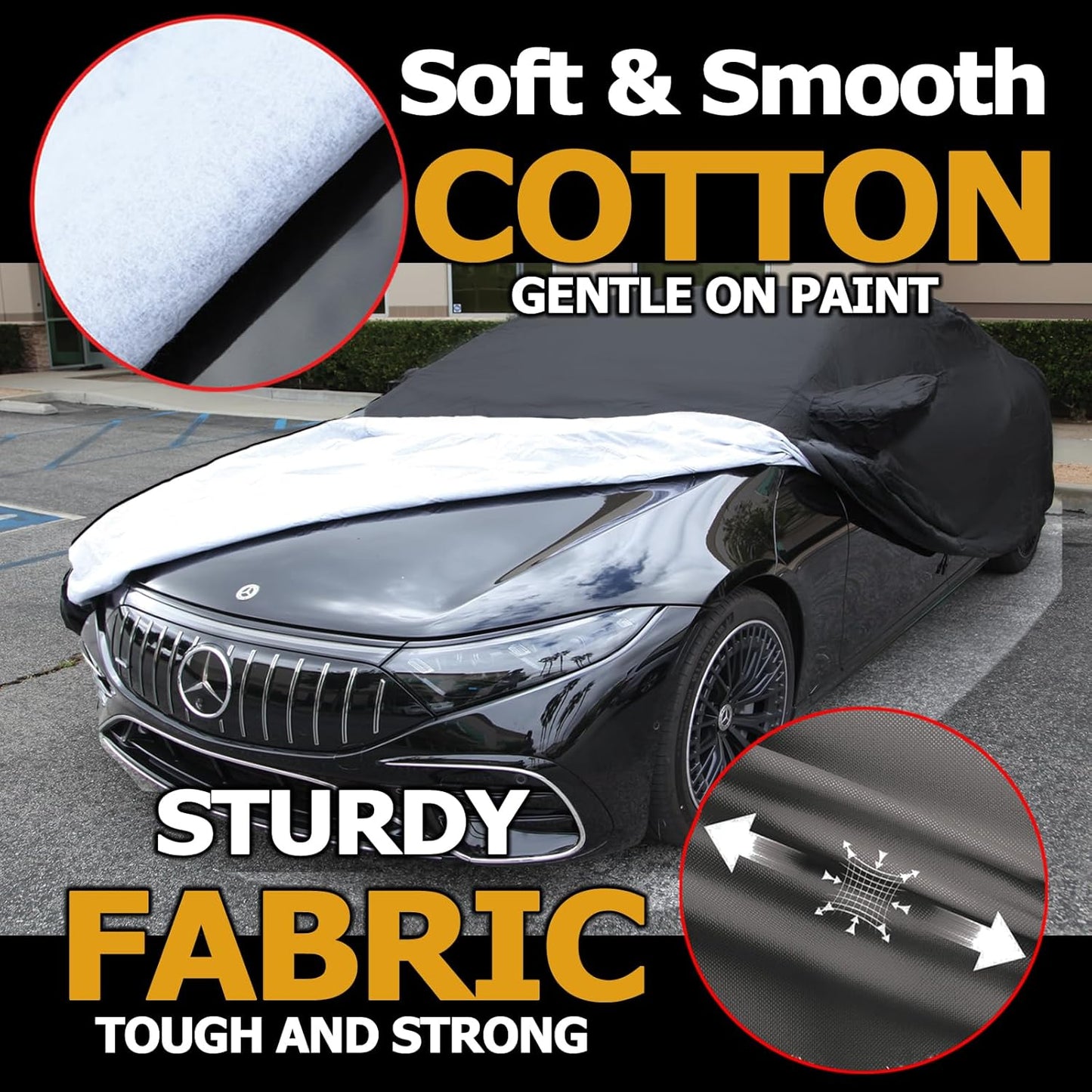 All Weather Waterproof car Cover Good for rain Snow uv Protection dust XL-Size Sedan Seville w126 XJ8L S580 DeVille MKS XTS CT6 G90 EQS 300SE Black