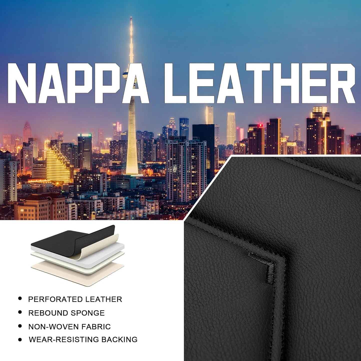 Car Seat Covers for Chrysler Pacifica 2004-2025, Stylish Sport Seat Cover, Premium Nappa Leather Car Seat Cover. Automobile Seat Covers Sets.(Luxury 5 Seats/Pure Black)