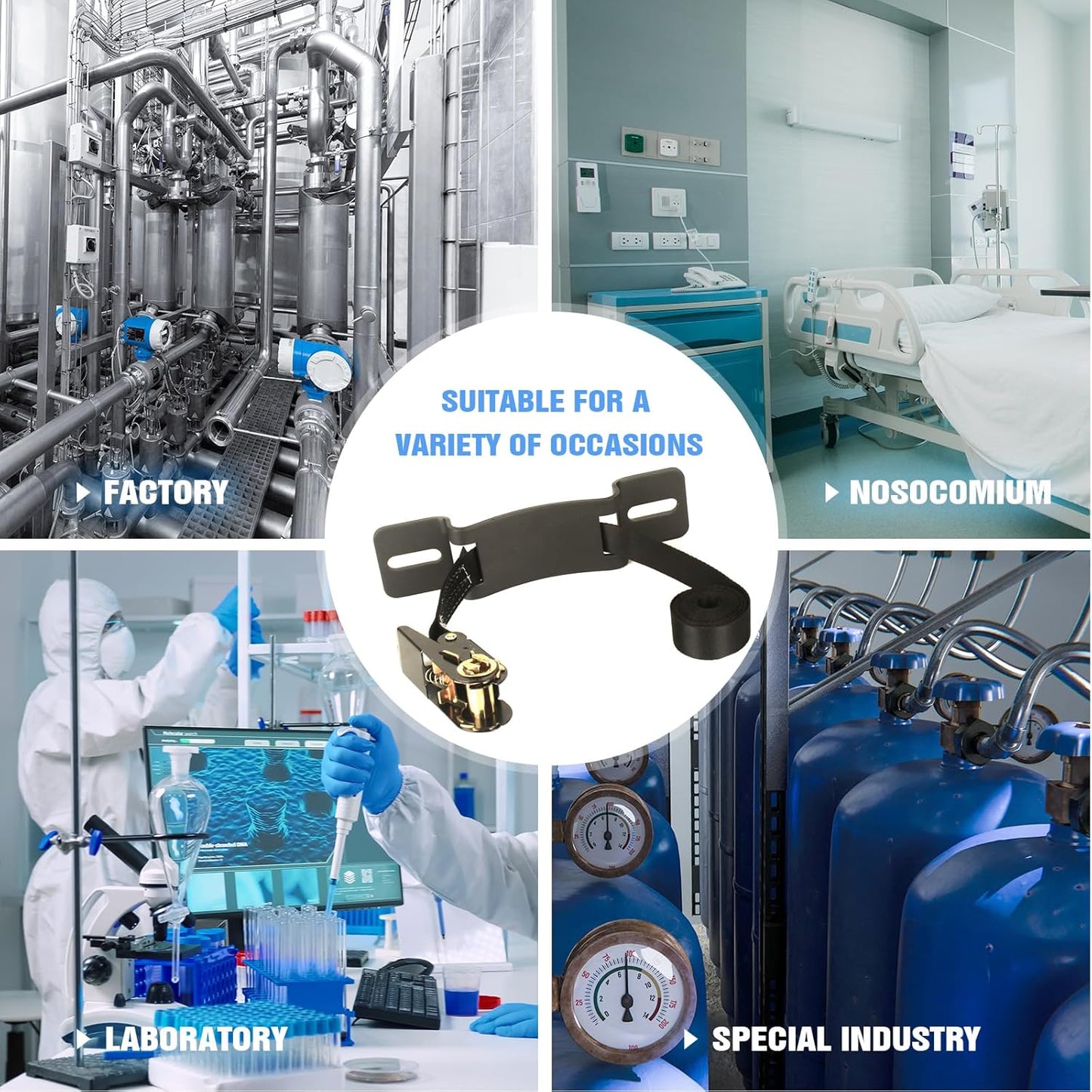 Propane Tank Holder ，Cylinder Wall Mounted Brackets, Ratchet Straps（6.6ft ）, Steel Gas Cylinder Holder, Heavy Duty Gas Cylinder Holder Wall-Mounted Bracket。 (white 1)