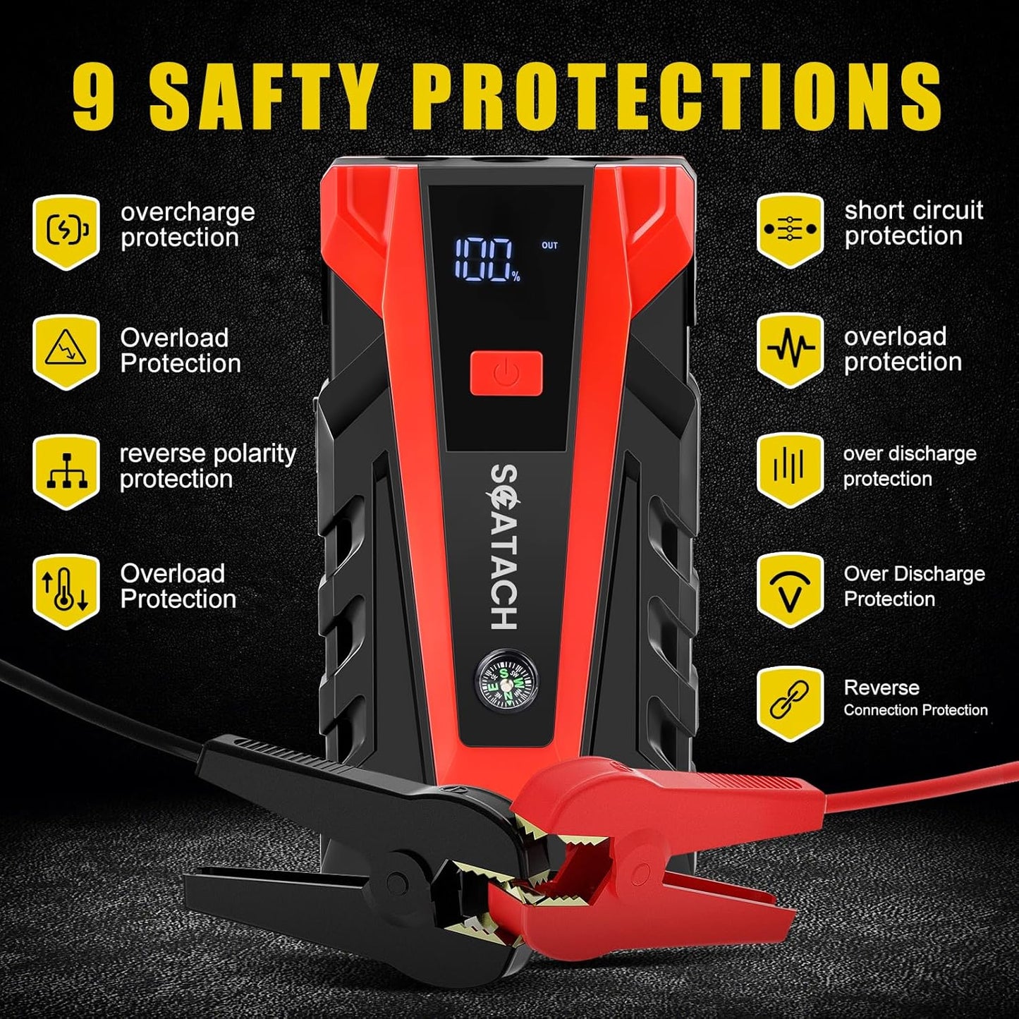 Scatach 011 3500A Car Battery Jump Starter,12V Jump Starter Battery Pack (up to 9.0LGasoline and 7.0L Diesel Engine), Portable Jump Box with 3 Modes Flashlight and JumperCable