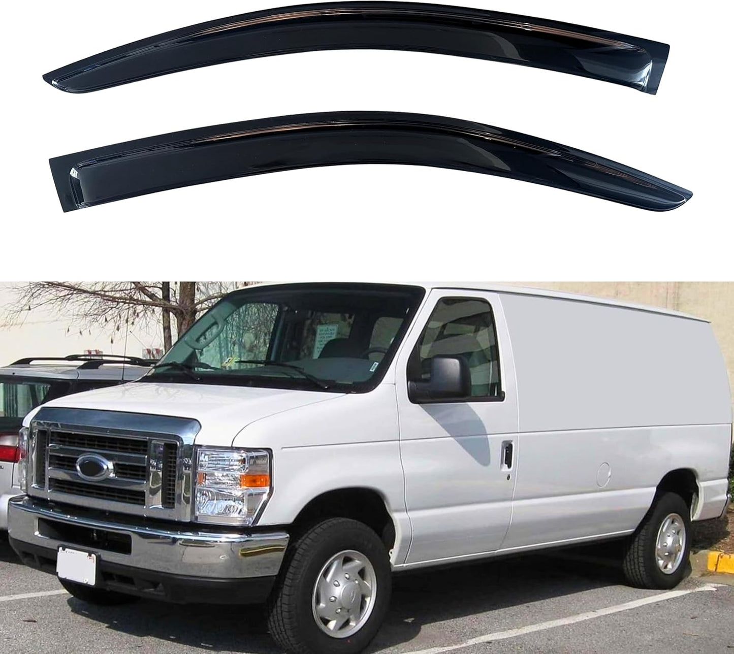KPY Window Visor Compatible with 2007-2014 Ford E150 E250 E350 E450 Super Duty, Rain Guard Window Vent Deflectors Tape-On Style, 2007 2008 2009 2010 2011 2012 2013 2014