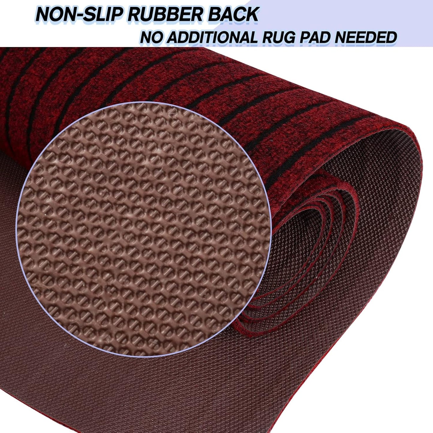 Custom Size Backed Non-Slip Area Rugs Runner, Easy Clean, Waterproof Runner Rugs for Hallway Entryway, Kitchen, Laundry, 3FT x 15FT, Red Stripe