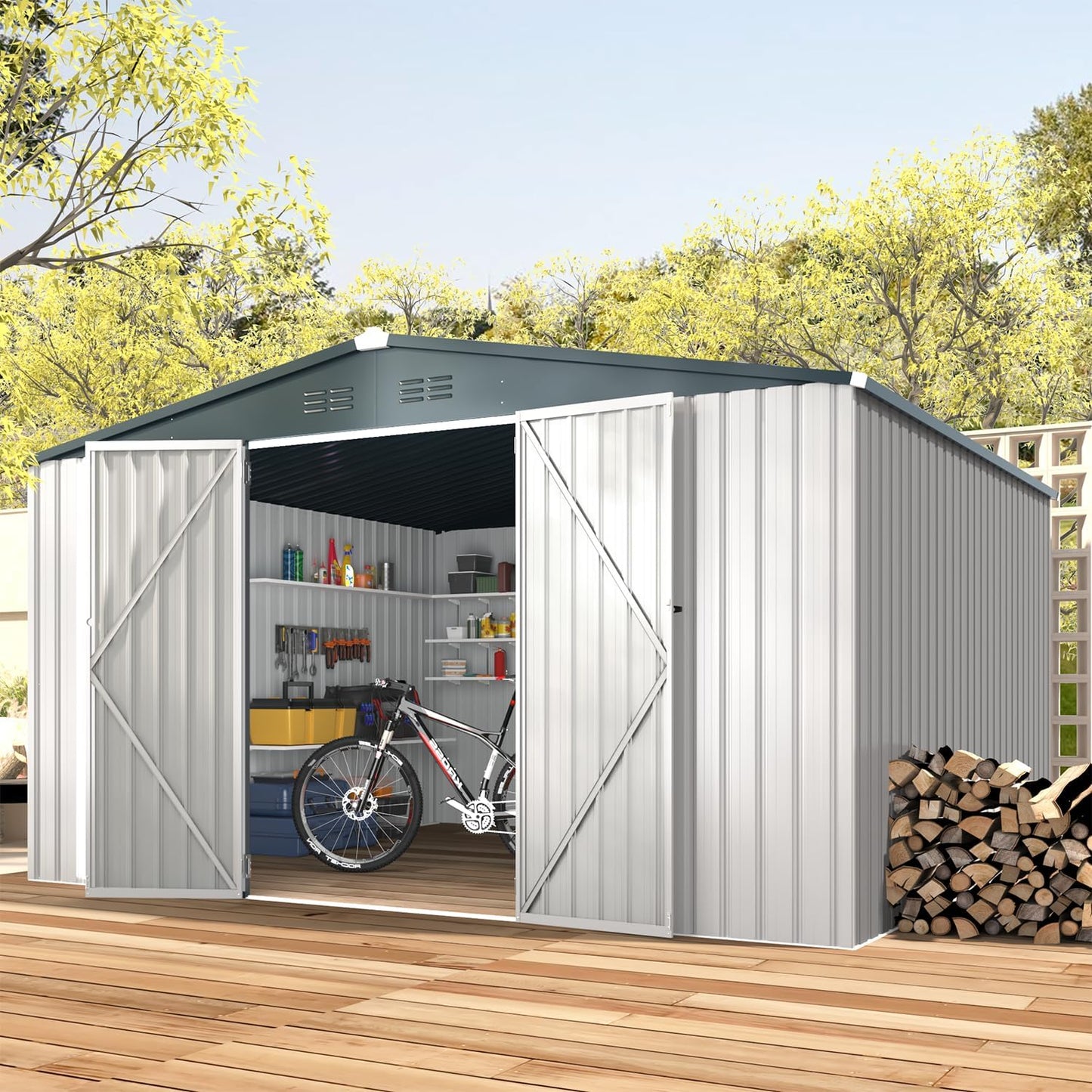 U-MAX Shed 12x10 Metal Outdoor Storage - White