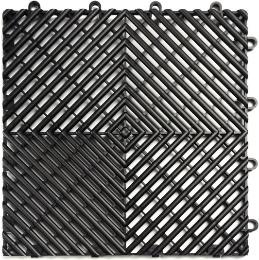 Big Floors RaceDeck Free-Flow Interlocking Garage Flooring Tiles, Non-Slip, Self-Draining, Heavy-Duty, High-Impact Copolymer, Easy Install (Black, 48 Pack of 12 x 12" Tiles)