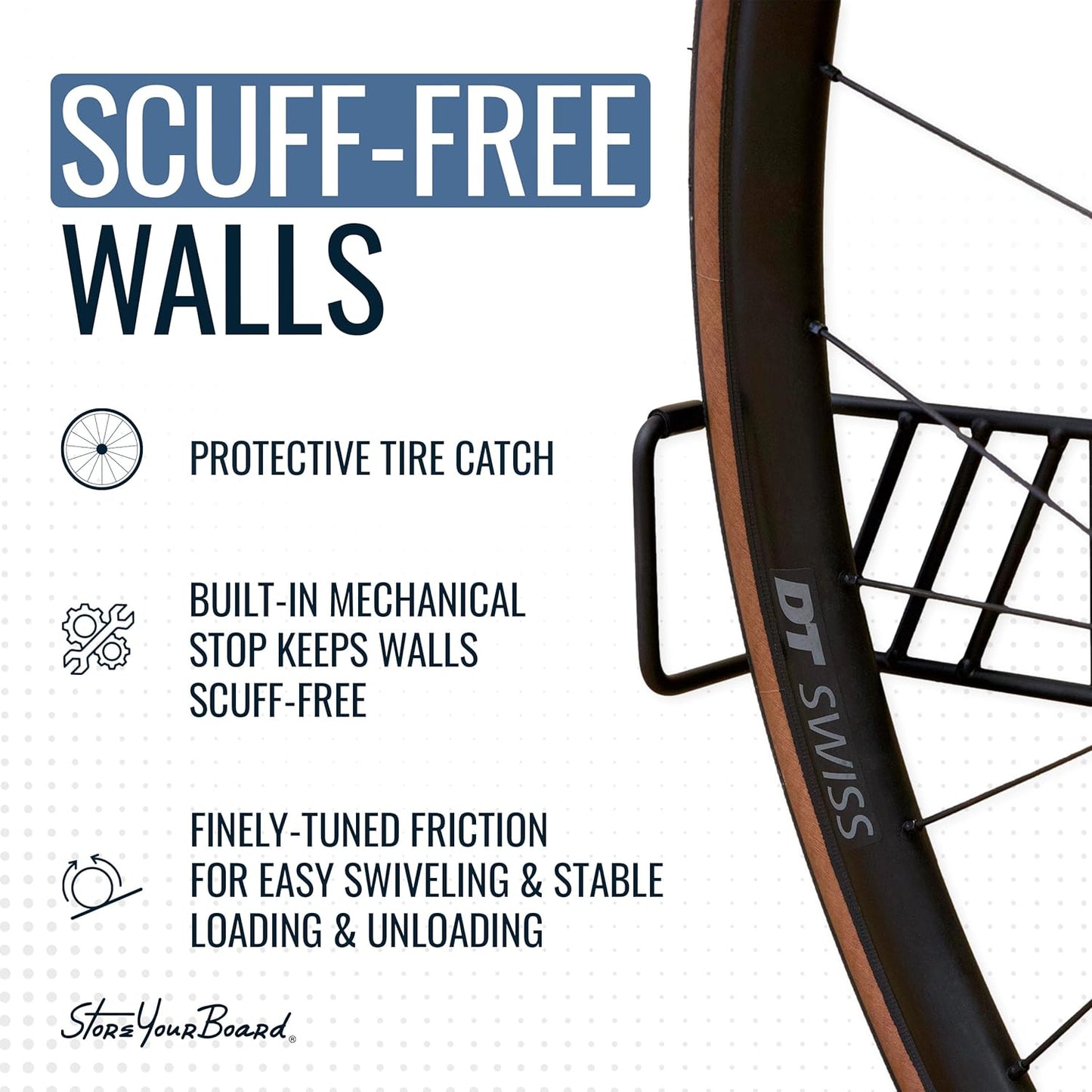 StoreYourBoard SwivelStow Mountain Bike Storage Rack 2 Pack – Heavy Duty Bike Hanger, No-Lift Bike Wall Mount for Garage Bike Storage, MTB and E-Bike, Holds 70 lbs, Patent-Pending