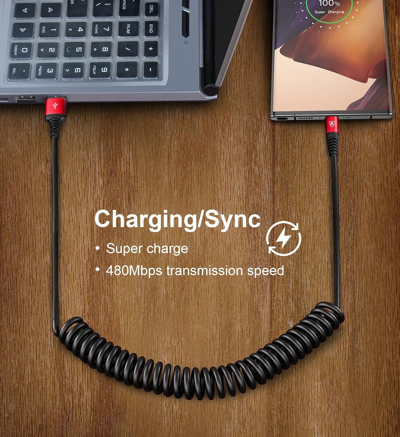 Coiled USB A to USB C Cable for Car 6FT 2Pack USB C Charger Cable Fast Charging Type C Charger Cord USB-C Cable Compatible with iPhone 16/15/Plus/Pro/Pro Max/Samsung Galaxy S23 A20 - Red