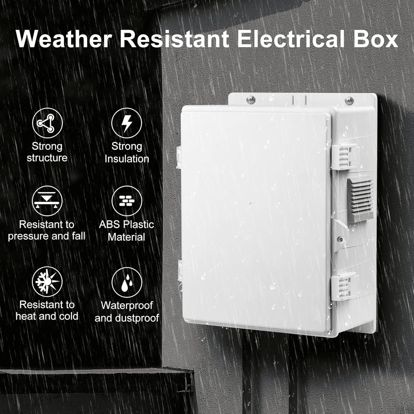Outdoor Electrical Junction Box, ABS Water Resistant Enclosure with Internal Mounting Panel & Hinged Cover, 9.2" H* 7" L* 4.6" W