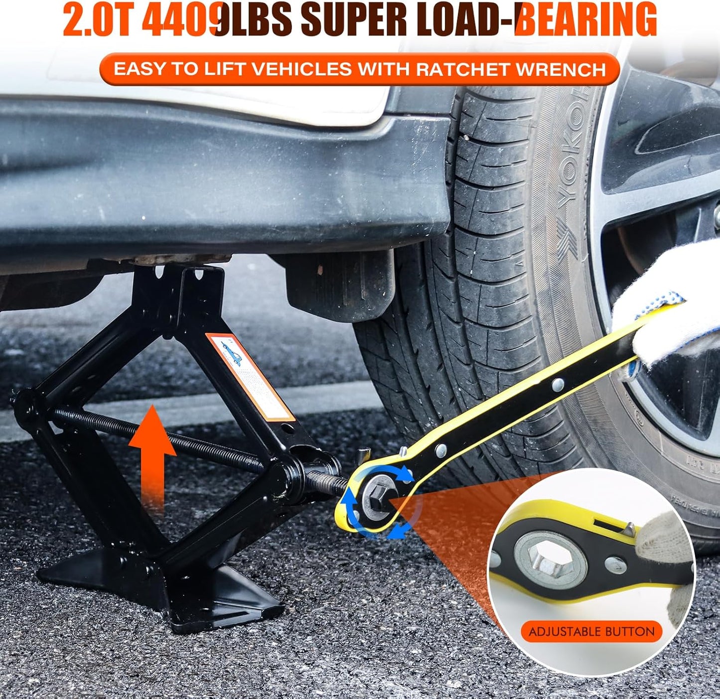 Scissor Jack for Car, 2 Ton (4409 lbs) Car Jack Kit for Sedan, SUV, MPV, Universal Tire Changing Kit with Lug Wrench