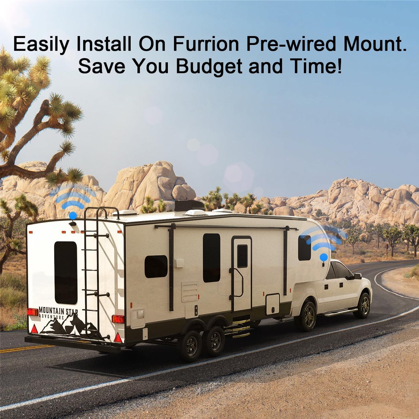 Fookoo HD Wireless RV Backup Cameras System, 7" Split-Screen Monitor, 1 Rear View + 2 Side Cameras, IR Night Vision Recording Waterproof Compatible with Furrion Pre-Wired RV Truck Trailer - DW7Y503