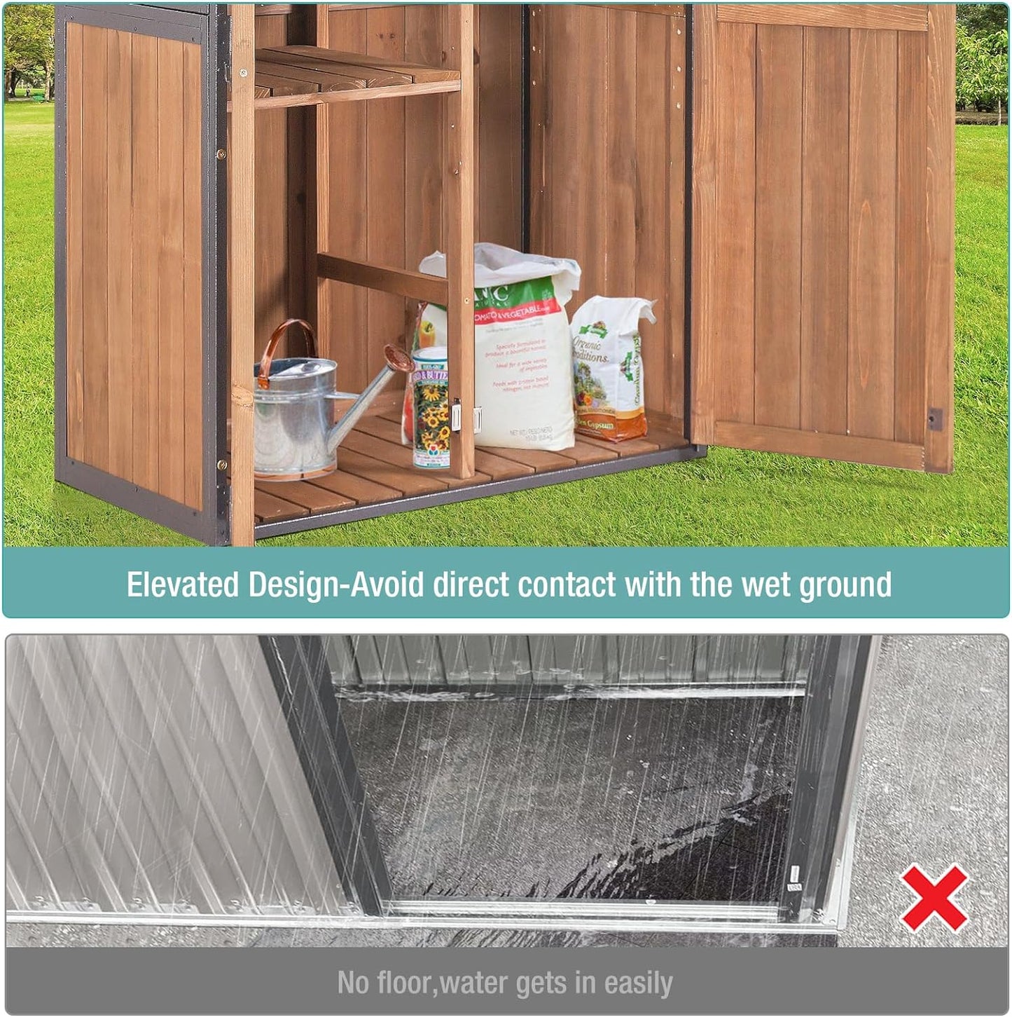 Sheds Outdoor Storage,Garden Shed with Metal Frame Structure and Adjustable Shelves,Large Capacity Storage Tool Cabinet Box for Backyard Garden Patio Lawn (Brown)