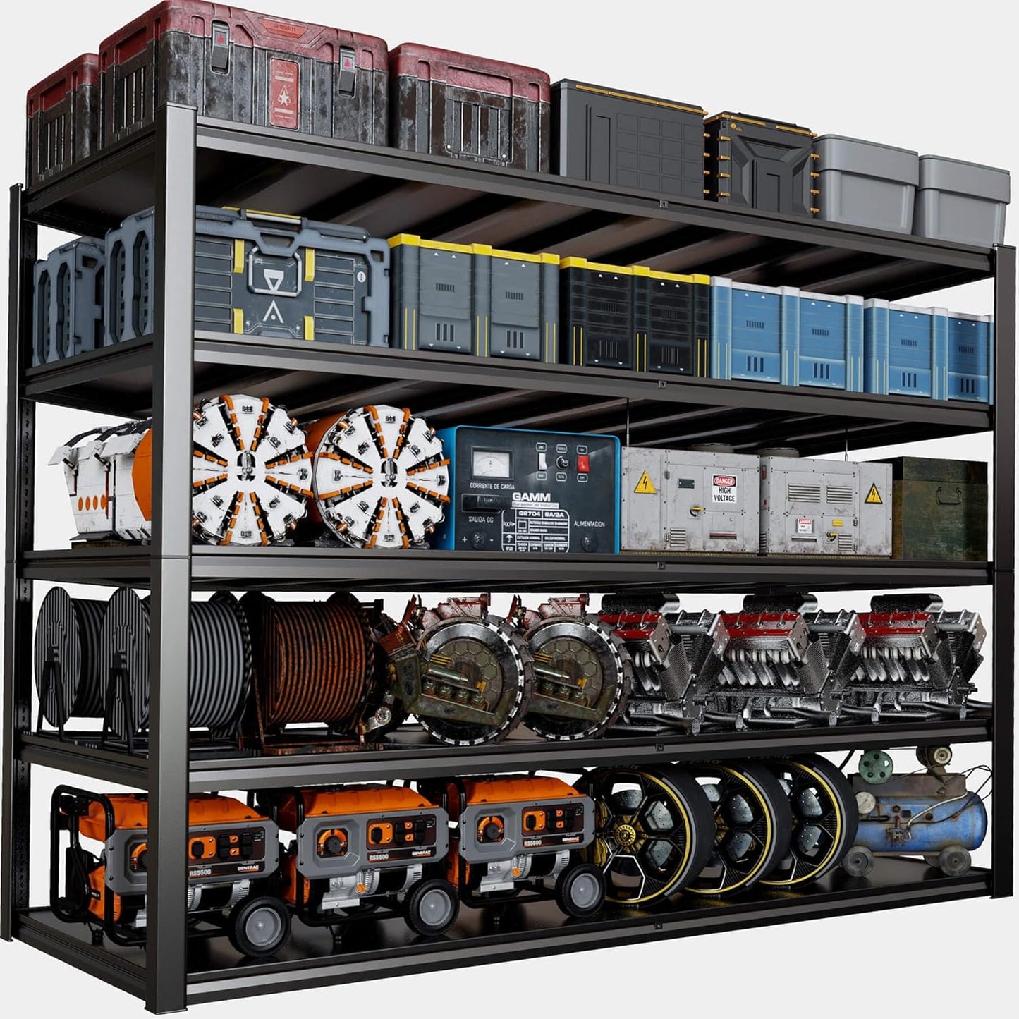 65" W Garage Shelving Heavy Duty, Adjustable 5 Tier Metal Shelves, Commercial Metal Shelf Rack, Industrial Shelving