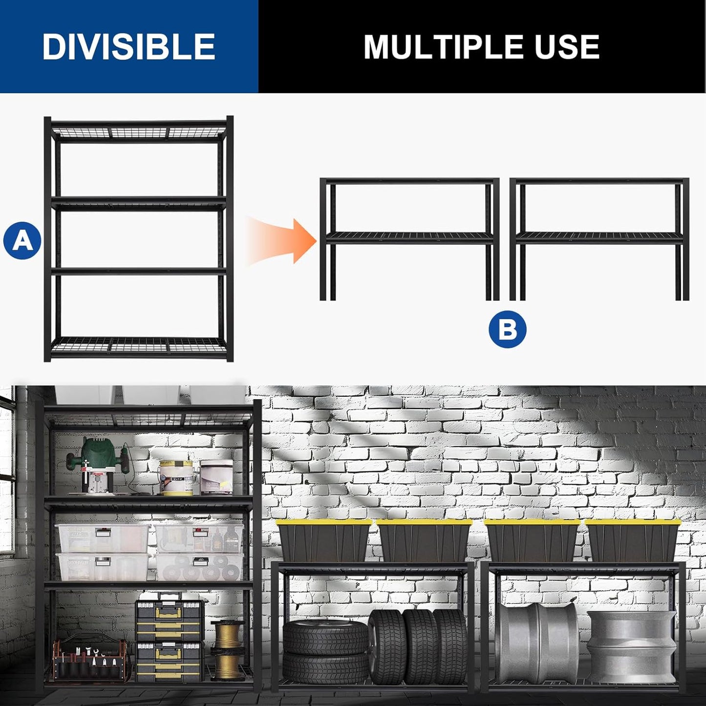 BILT HARD 46" W x 24" D x 72" H Heavy Duty Garage Shelving, 4-Tier Industrial Metal Shelving Units with Adjustable Shelf, Steel Utility Shelves for Warehouse, Garage