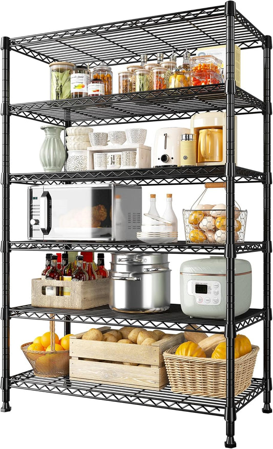 REIBII 71" H Storage Shelves 6 Tier Wire Shelving Unit 1200LBS Metal Shelves Adjustable Shelving Units and Wire Shelf Storage Rack Shelf Metal Shelving, Dorm Storage Shelves, 71" H x 29" W x 14" D