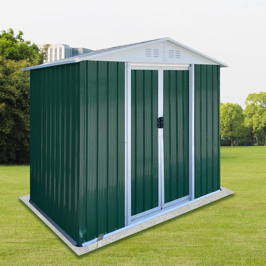 6x4 FT Outdoor Storage Shed, Metal Garden Shed with Lockable Sliding Doors, Outside Tool Shed with Sloped Roof & 4 Air Vents, Waterproof Storage Building for Backyard, Patio, Lawn, Green
