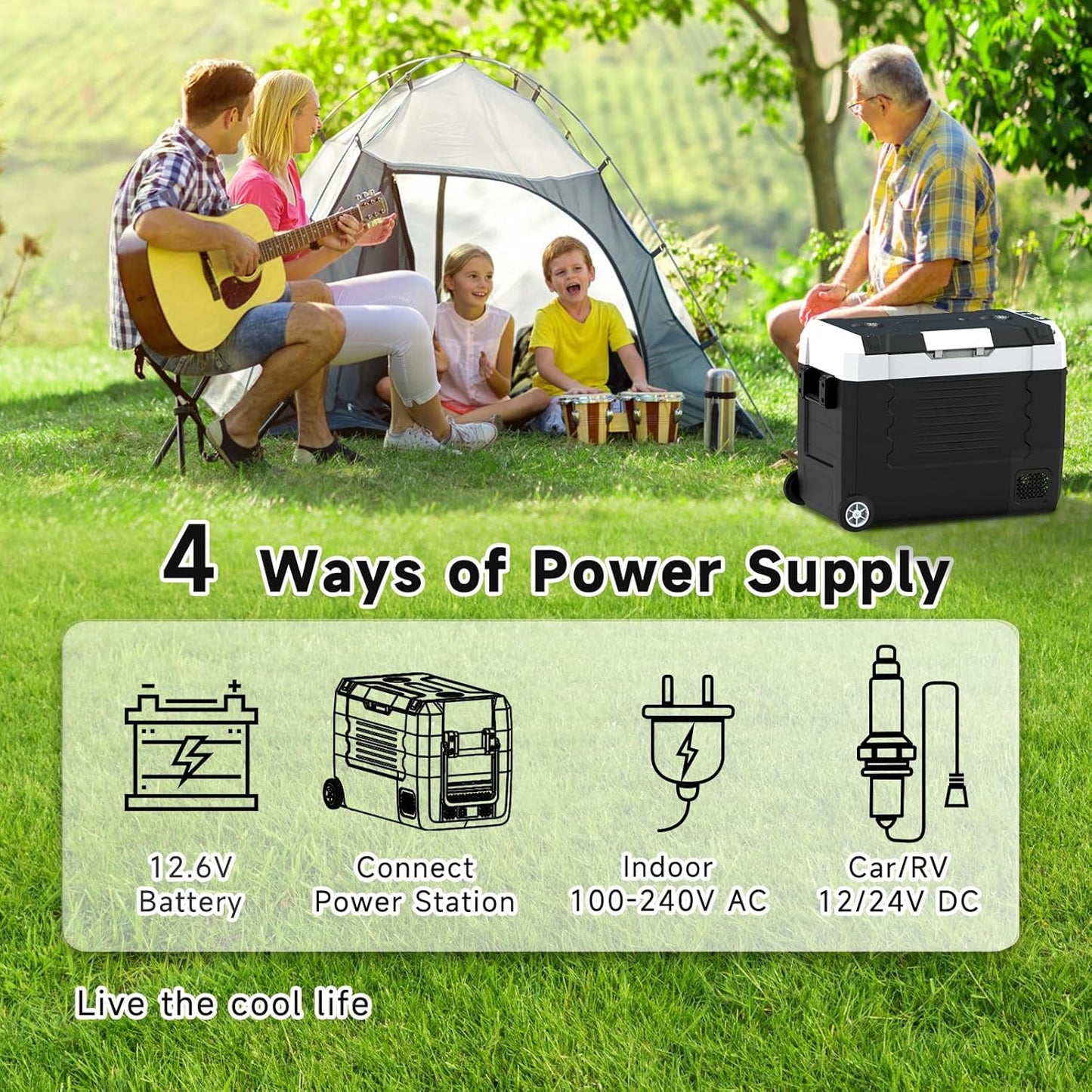 SubSun12V Cooler Car Fridge, 48QT -4℉~68℉ Fast Cooling Car Refrigerator, Portable Freezer with 12/24V DC and 110-220V AC, Electric Cooler for Camping, Road Trip and Boat