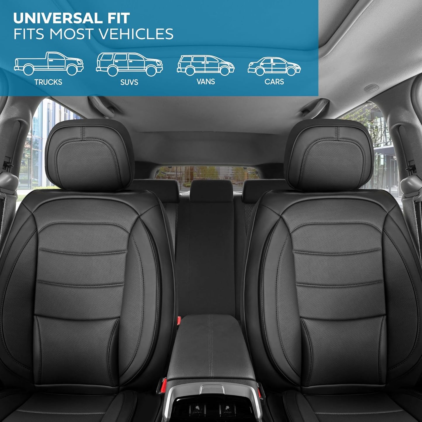 Elite Edition Faux Leather Seat Covers for Cars, Trucks, & SUV - 2 Black Car Seat Covers for Front Seats - Universal Fit Car Accessories Automotive Interior Cover Protector for Most Vehicles