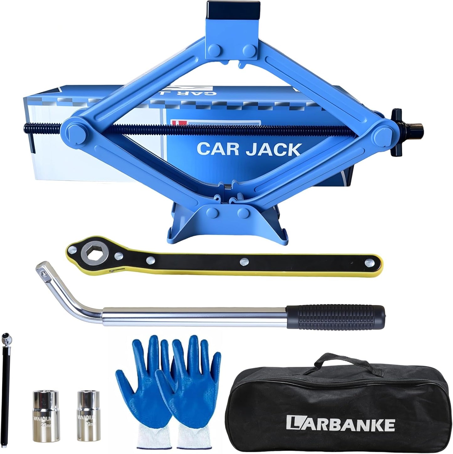 Car Jack Kit, 2.5 Ton (5511lbs), 16.5'' Portable Non-Slip Scissor Lift Jacks, Car Jack 8 Piece Set with Ratchet and Tire Replacement Kit for Sedan, MPV, SUV