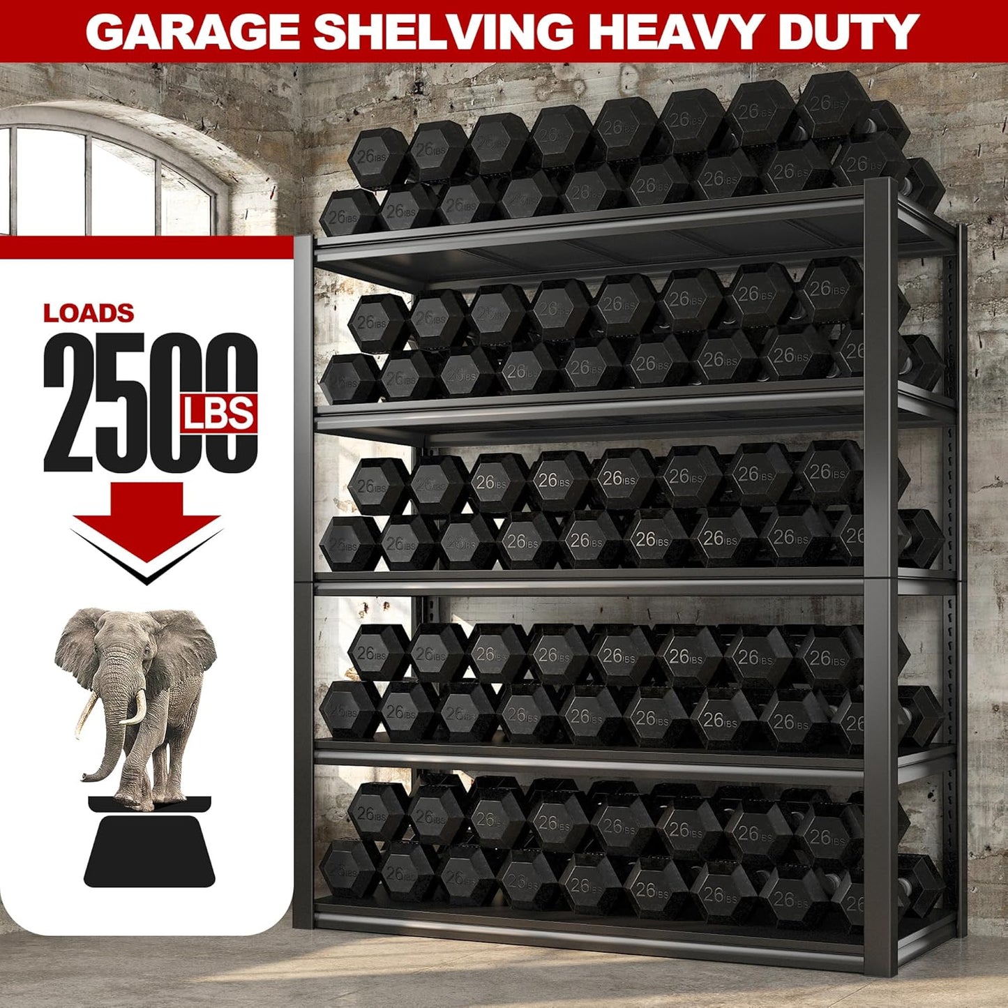 REIBII 48" W Garage Shelving 2500LBS Storage Shelves Adjustable Metal Shelving Heavy Duty Garage Shelves for Warehouse Pantry Basement 48" W x 72" H x 18" D, 2 Pack