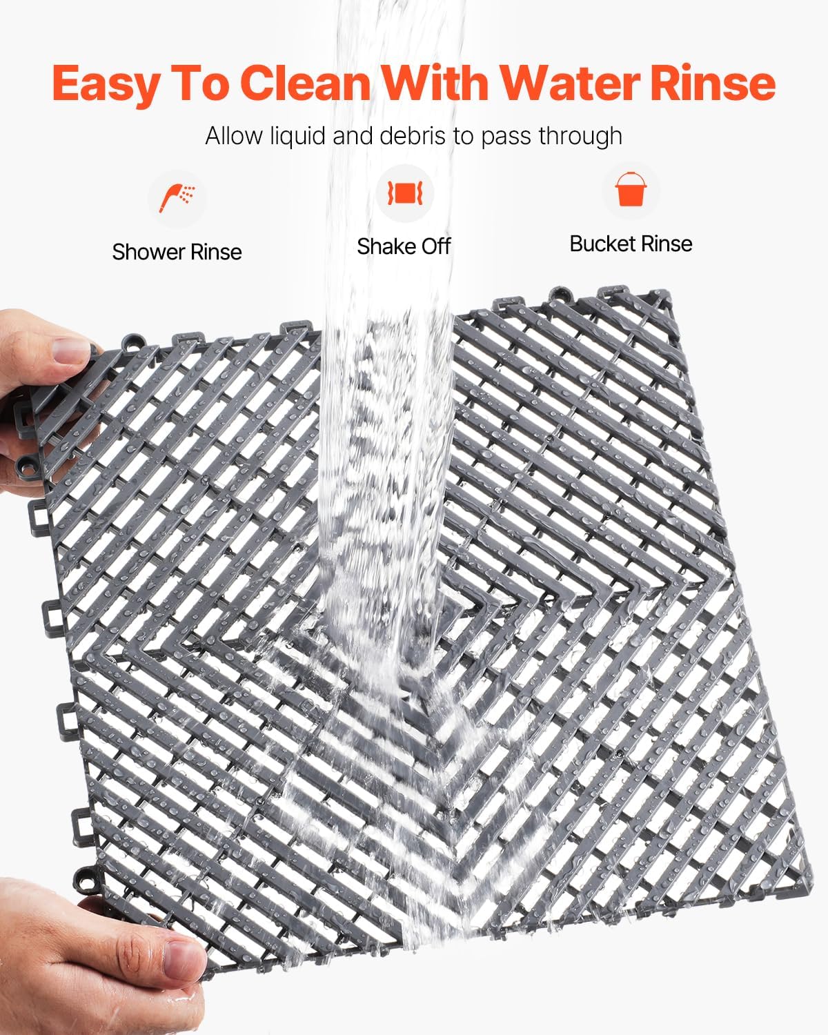 VEVOR Interlocking Drainage Mat, 12” x 12” Modular Interlocking Cushion, 24 Pcs Splicing Drainage Mats, Non-Slip Gray PP Drainage Floor Tile and Shower Mat, for Garage, Garden, Kitchen & Outdoor