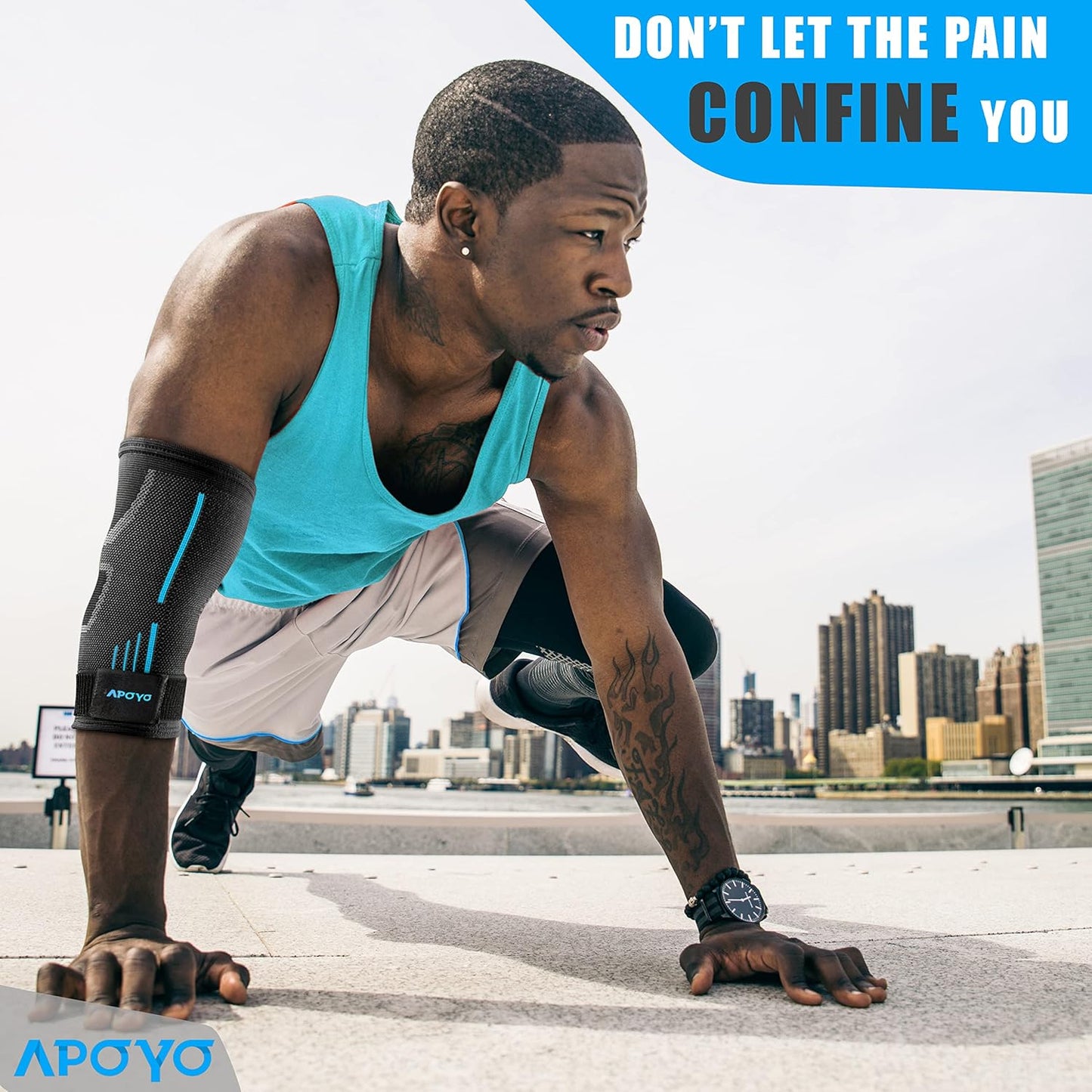 APOYO Elbow Brace for Tendonitis and Tennis Elbow, (Pair) Compression Sleeve for Arthritis, Workouts, Reduce Joint Pain During Fitness Activity (Small)