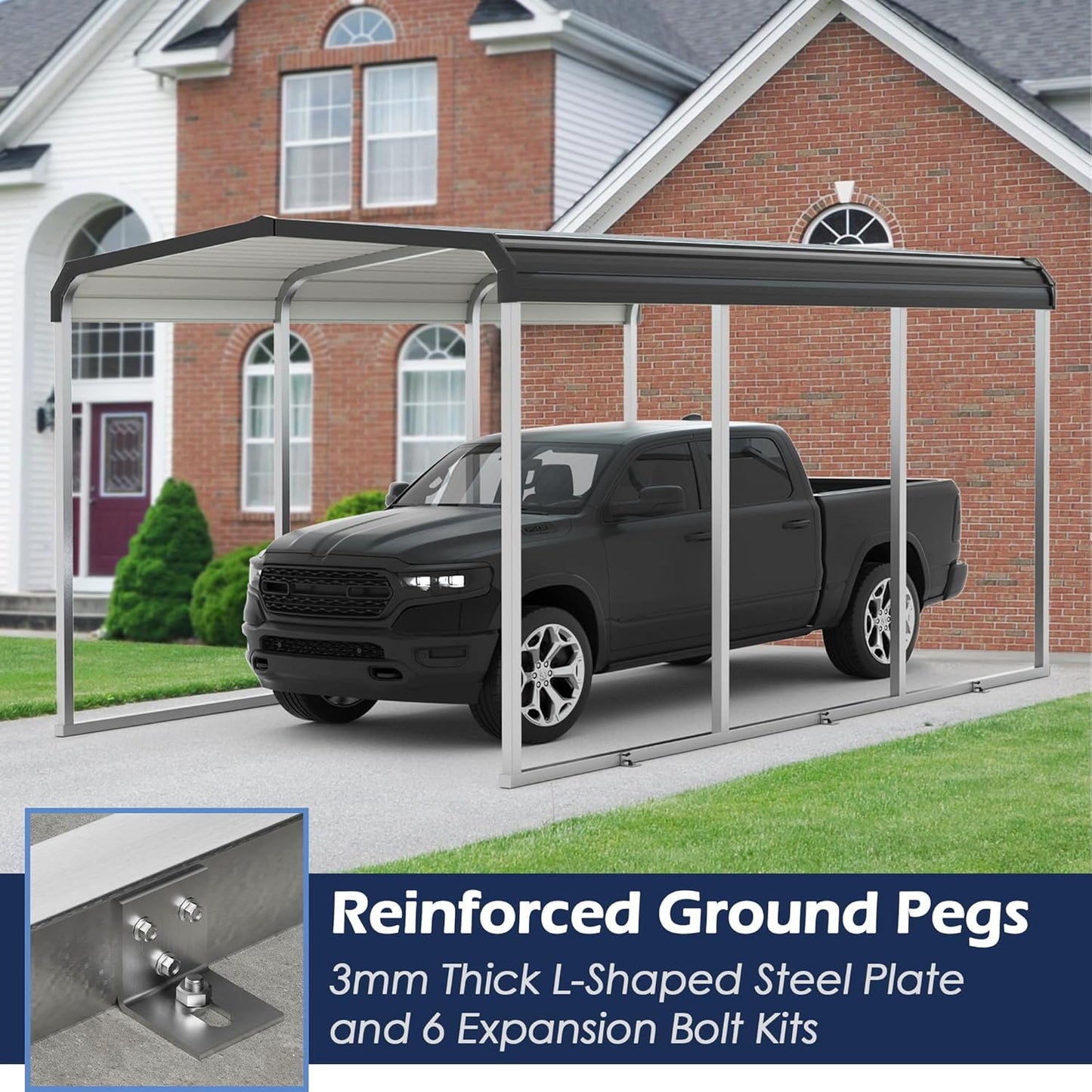 Xilingol Metal Carport, Heavy Duty Carport Canopy with Galvanized Steel Frame and Roof, Outdoor Storage Shed, Car Tent Garage Shelter for Pickup, Truck, Boat and Tractor, Grey (10x15 FT)