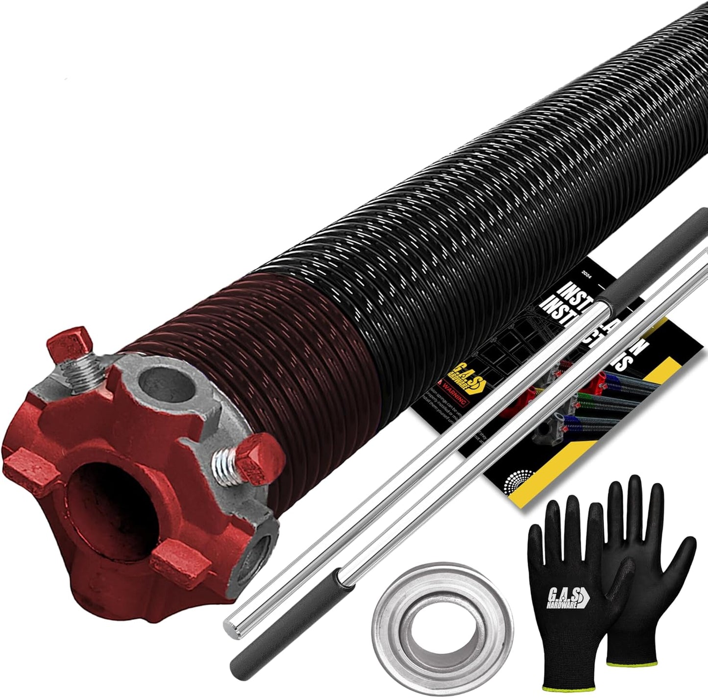Garage Door Torsion Spring 234x2x30 Torsion Springs for Left Side of Garage Door with 1" Steel Bearing, Gloves, and Winding Bars Precision E-Coating 5-Year Warranty Minimum 30,000 Cycles (Red Cone)