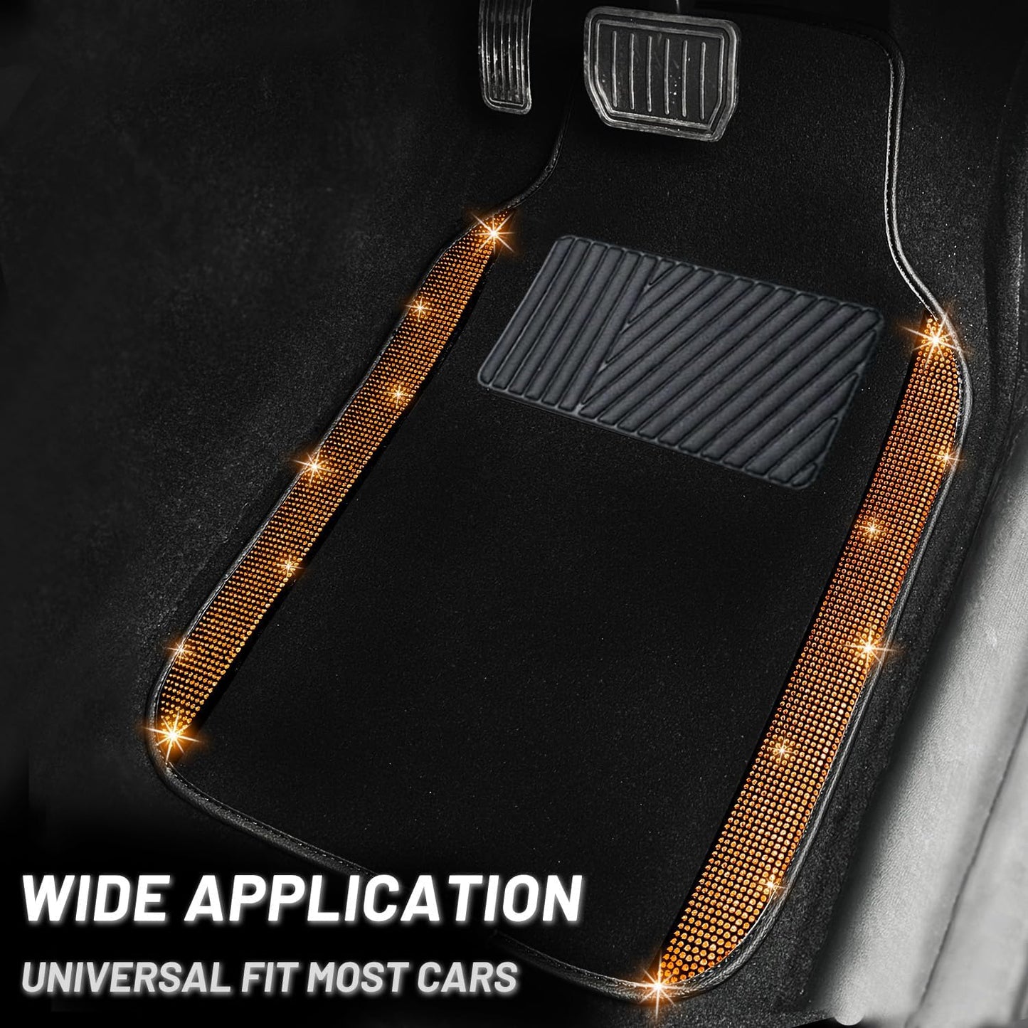 NBTEPEM Bling Car Floor Mats Full Set, Universal Fit Most Cars,SUV, Trucks, 4 pcs Sparkle Glitter Diamond Carpet for Women Girls with Anti-Slip Pad (Orange Diamond)