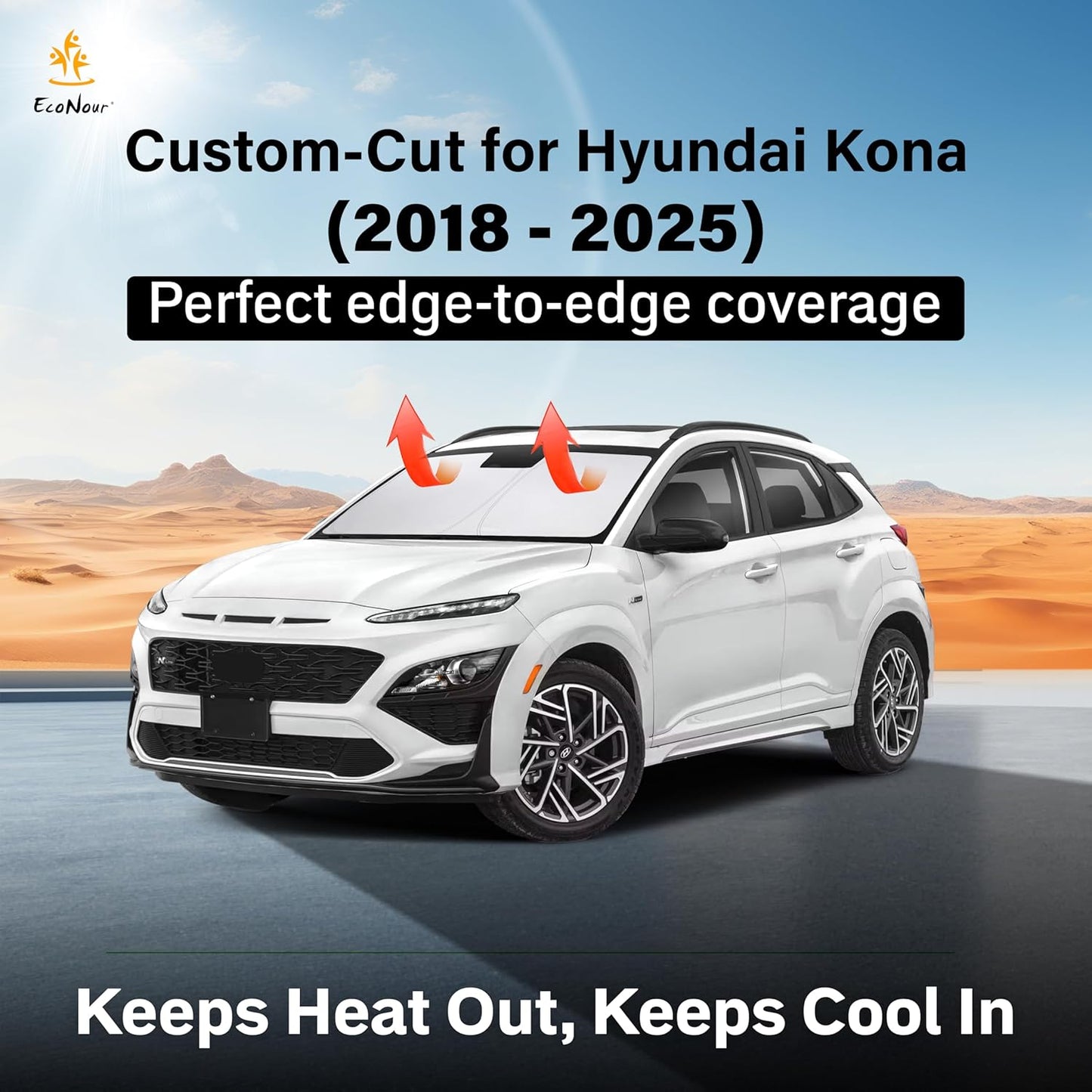Econour Windshield Sun Shade for 2018-2025 Hyundai Kona Accessories Sunshade Window Sun Visor Protector Foldable Blocks UV Rays Keep Your Car Cooler