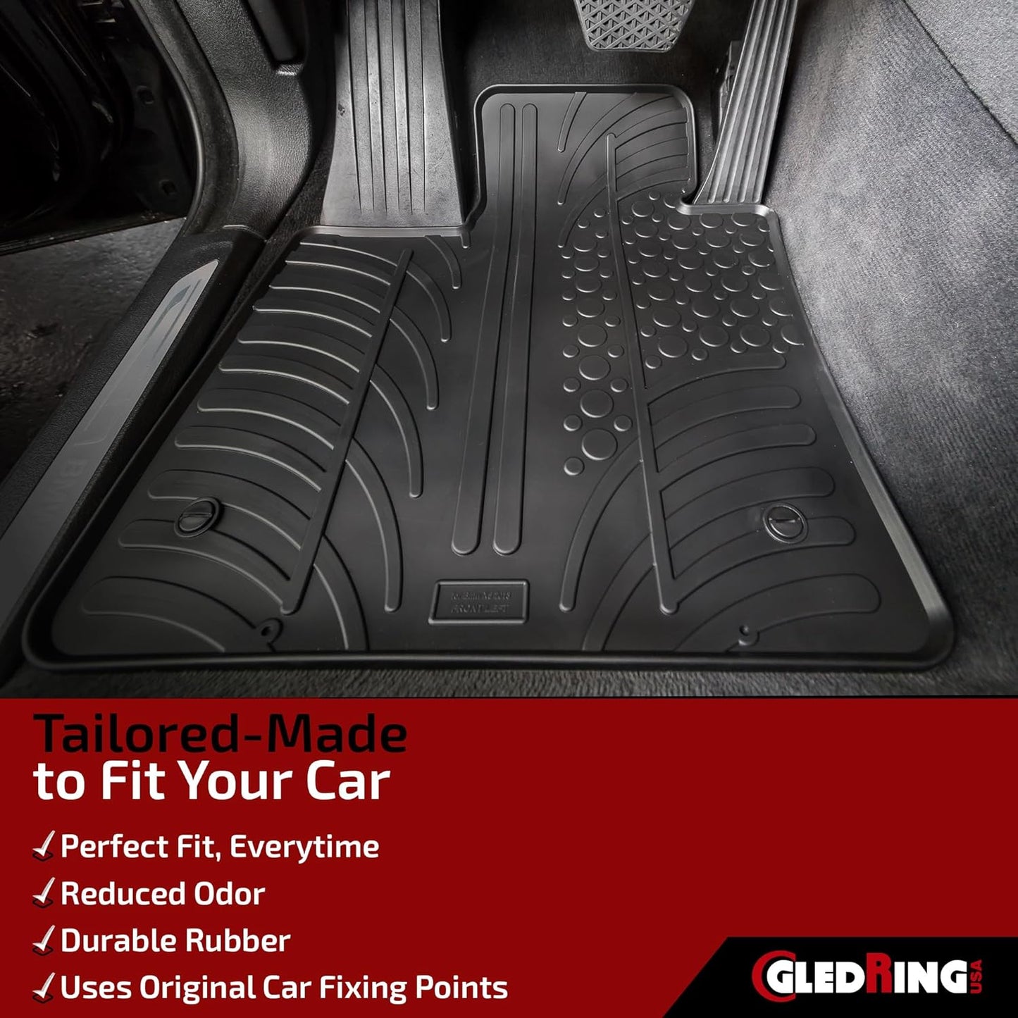 Gledring USA All-Weather Rubber Floor Mats Intended for Mercedes Benz E Class/E63 AMG/E63 AMG S (W212) 2014-2016, No Trimming Required, Tailored Custom Fit, Protects from Rain, Mud and Snow.
