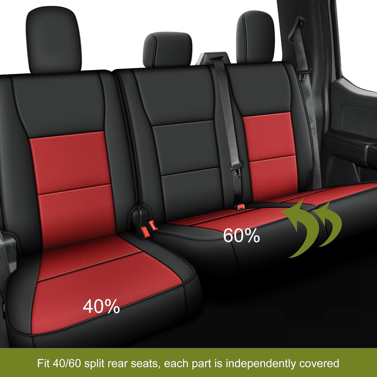 AOMSAZTO Seat Covers for Ford F150 XL XLT: 2015-2024 SuperCrew & F250 F350 F450 2017-2024 Super Duty Crew Cab XL XLT Faux Leather Full Set Seat Cover (Black + Red, Full Set)