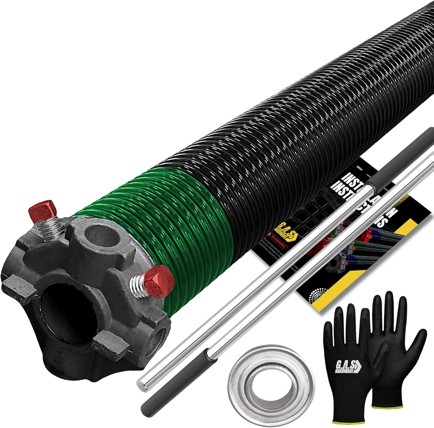 Garage Door Torsion Spring 243x1.75x38 Includes 1” Steel Bearing, Gloves, Manual, and Winding Bars for Right Side of Garage Door Precision E-Coating 5-Year Warranty Min. 30,000 Cycles (Black Cone)