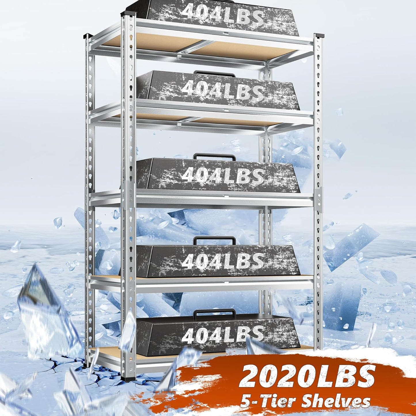REIBII Garage Shelving, 5 Tier Storage Shelves Load 2020LBS, Adjustable Garage Shelving Heavy Duty, Metal Shelves Unit with Waterproof Columns, 35.5" W x 11.9" D x 72" H, Galvanized, 2 Pack