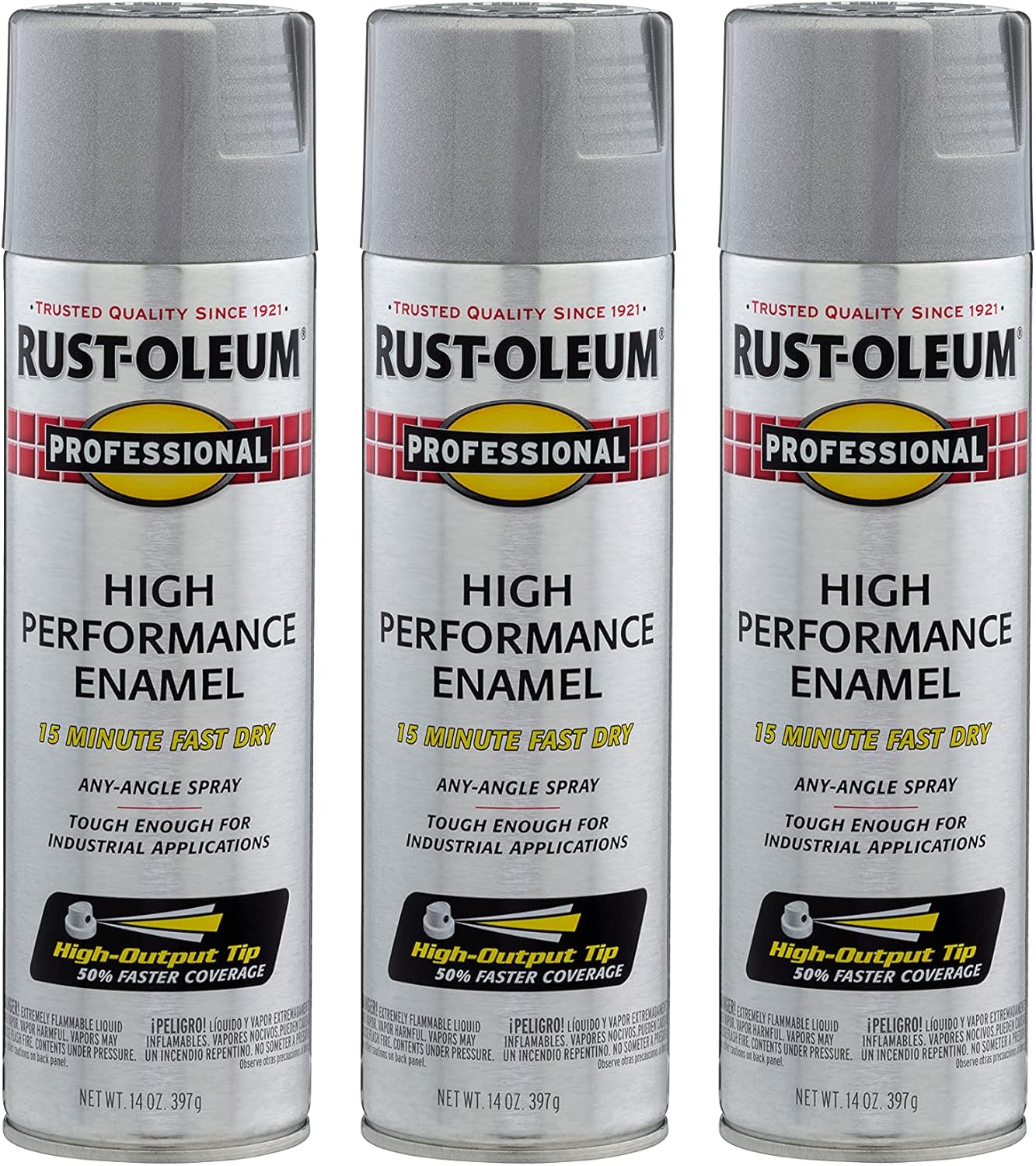 Rust-Oleum 7515838-3PK Professional High Performance Enamel Spray Paint, 14 Oz, Aluminum, 3 Pack