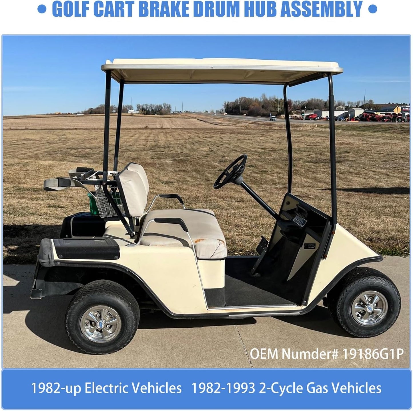 Golf Cart Brake Drum Assembly Kit Compatible with EZGO TXT 1982-up Electric and 1982-1993 2-Cycle Gas Style, Rear Brake Hub with 24 Splines Replaces 19186G1P - 1 Pack