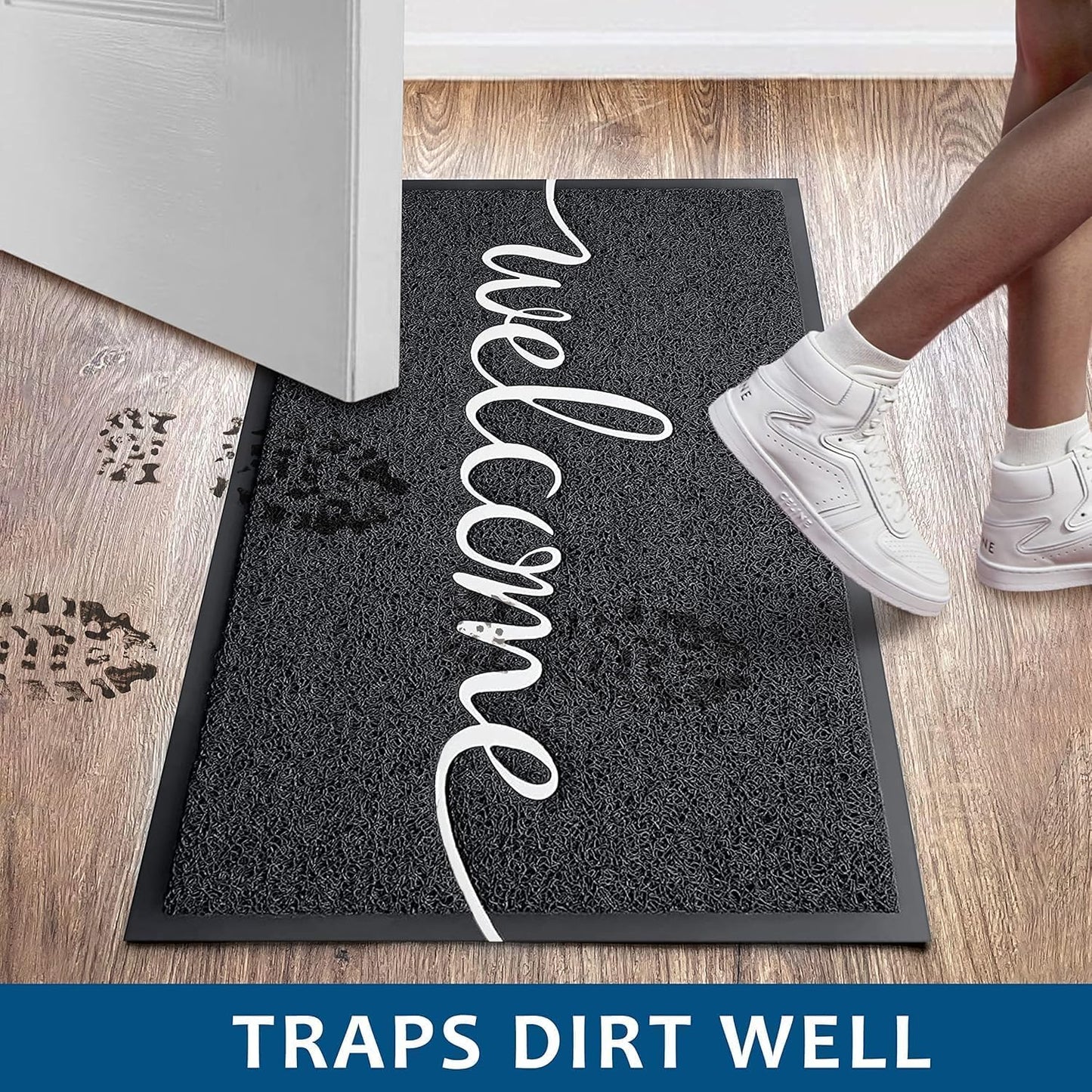 EARTHALL Door Mat 3-Pack Outside Inside Welcome Doormat 30"x17.5" Durable Floor Mat Non Slip Rug Ultra Absorb Mud Easy Clean Front Doormat for Garage, Entryway, Patio, High Traffic Areas, Black