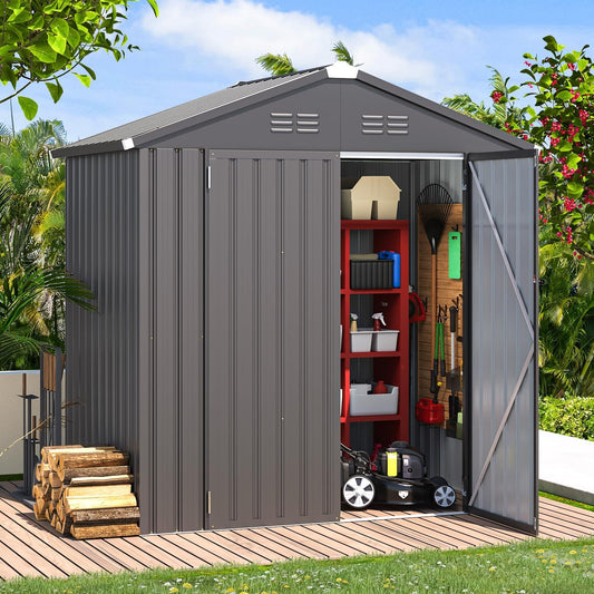AECOJOY Shed 6' x 4' Storage Shed, Dark Grey Metal Sheds & Outdoor Storage Clearance, Utility and Tool Garden Shed with Lockable Doors for Backyard, Patio, Outside Use