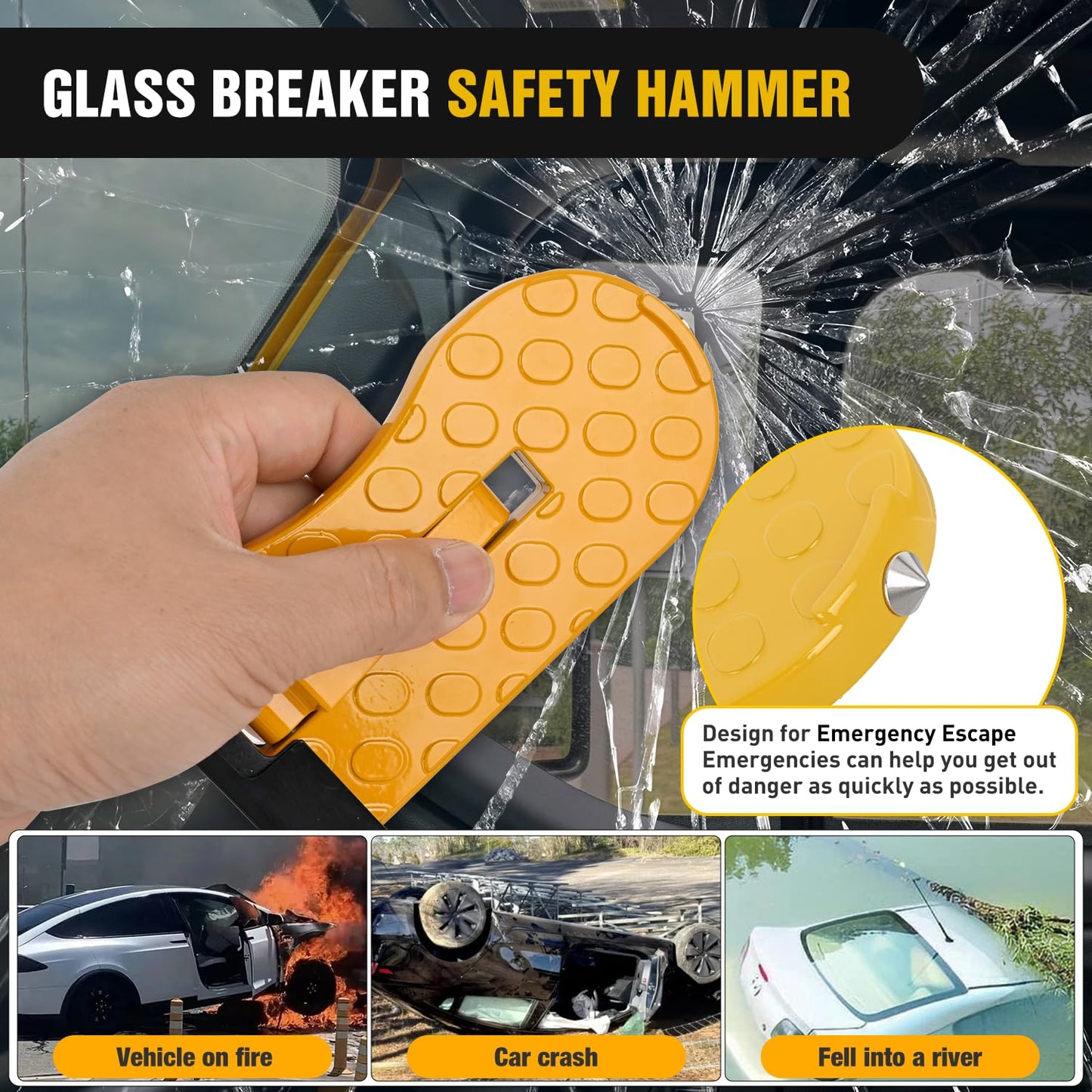 Nilight Car Door Step for Roof Access Universal Car Step Hook for Roof SUV Trucks Folding Aluminum Alloy Vehicle Door Latch Step Pedal with Glass Breaker Safety Hammer, Max Load 400lbs, 2 Pack Yellow