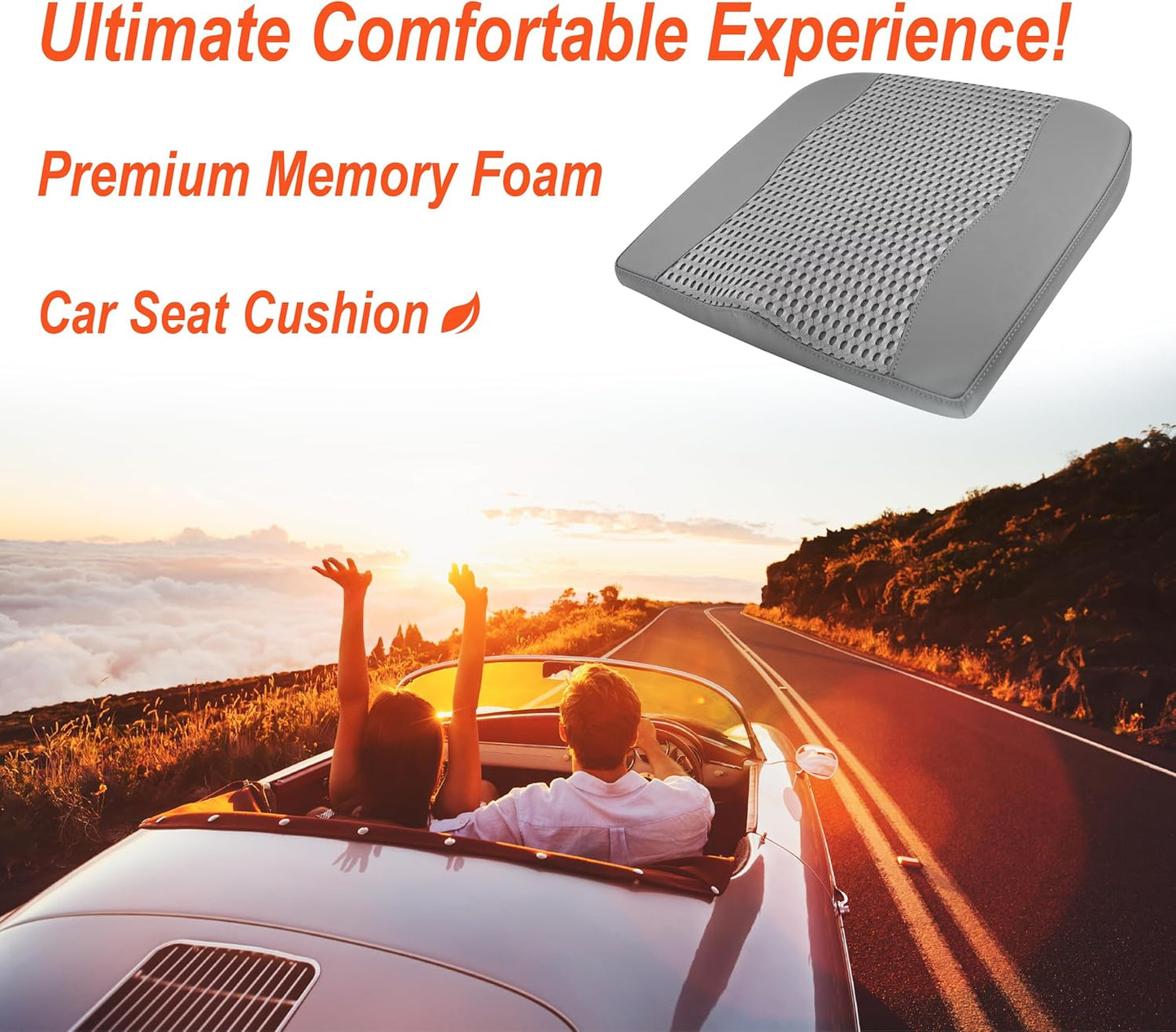 Car Seat Cushion, Comfort Memory Foam Car Cushions for Driving - Sciatica & Lower Back Pain Relief, Driver Seat Pillow for Auto, Office Chair, Wheelchair - 4D Mesh Dark Grey