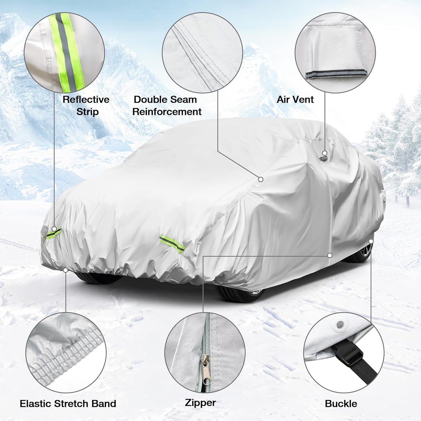 YOLENY Car Cover Waterproof All Weather Full Exterior Covers with Zipper,Universal Fit Sedan Chevrolet Corvette,Ford Fusion,Kia Stinger,Nissan Maxima,Subaru Legacy,Honda Accord etc.(UP to 191 inch)