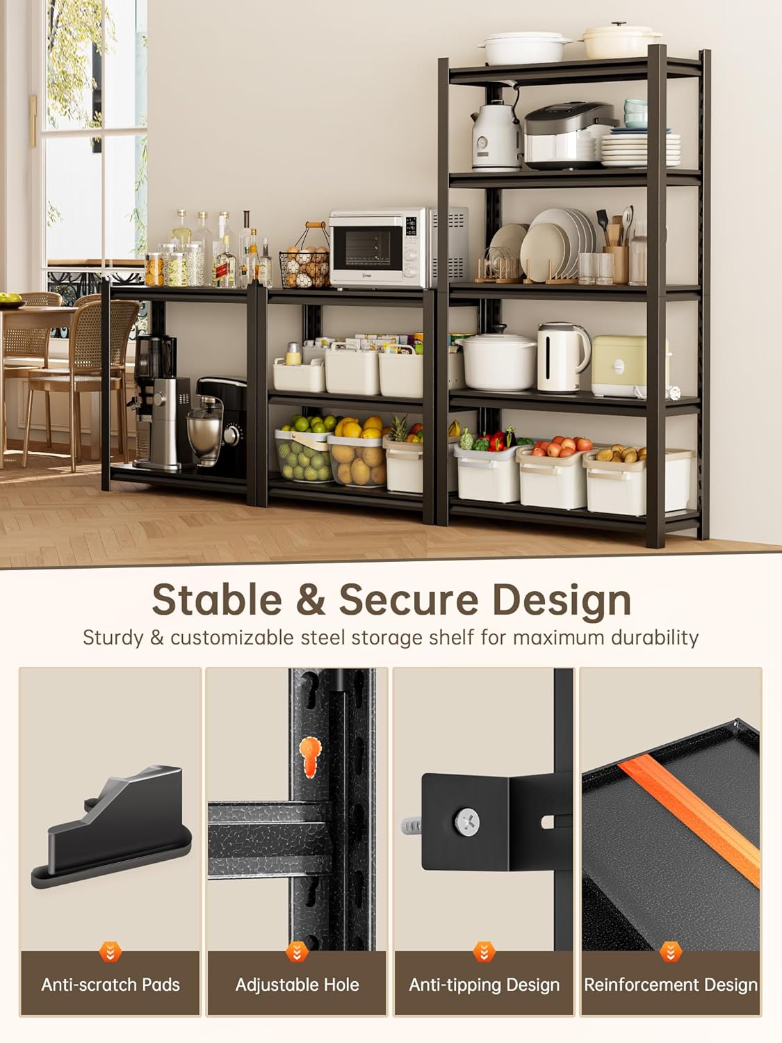 JHYKHG 72" H Storage Shelves,5-Tier Heavy Duty Garage Shelving,Adjustable Shelving Unit,Metal Shelf,Boltless Assembly Rack for Warehouse,Shed,2,500 lb Load,16 x 36 x 72 Inches,Black