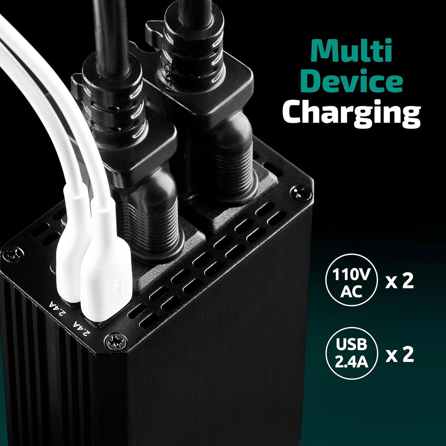 300W Car Power Inverter 12v DC to 110v AC – Car Adapter for Plug Outlet, DC to AC Converter, 4.8A Dual USB by Odoga