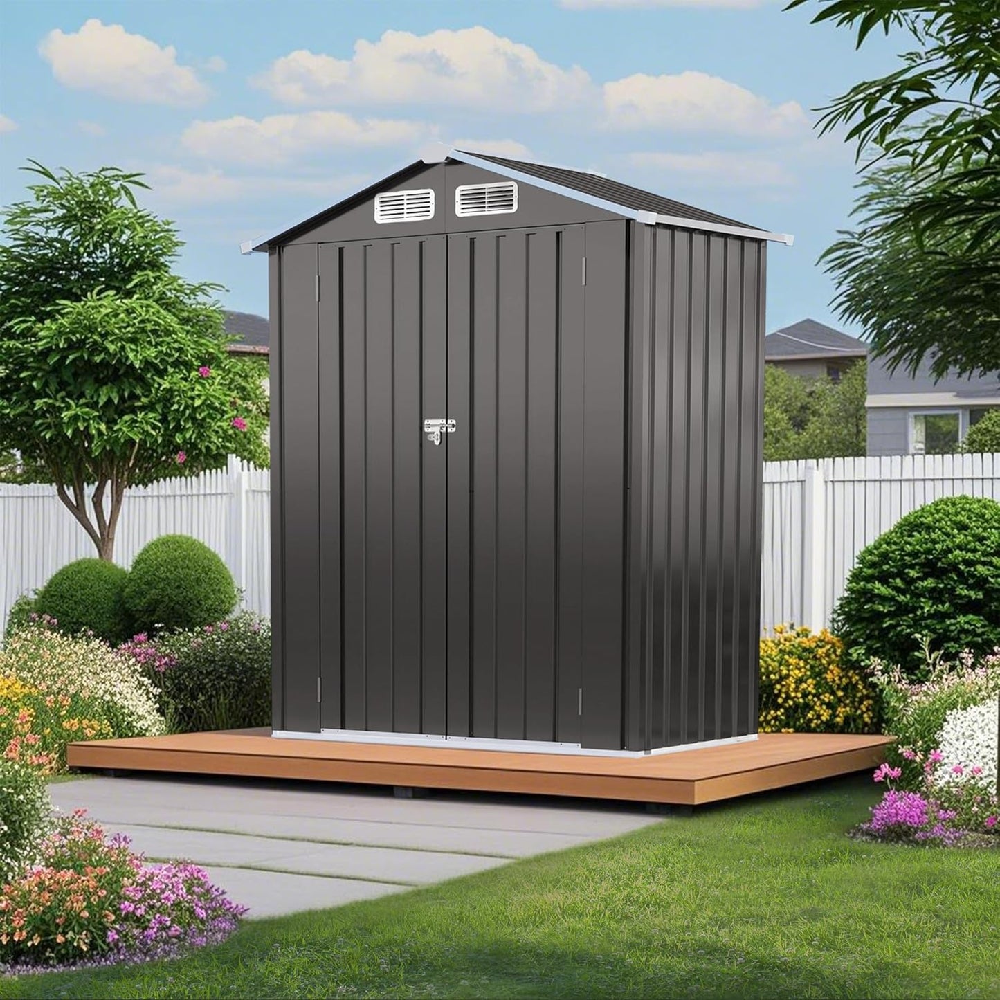 5X3 FT Metal Outdoor Storage Shed, Waterproof Tool House with Peaked Roof and Lockable Door, Weather-Resistant Garden Sheds for Backyard, Patio, Sundries and Bike Storage, Gray