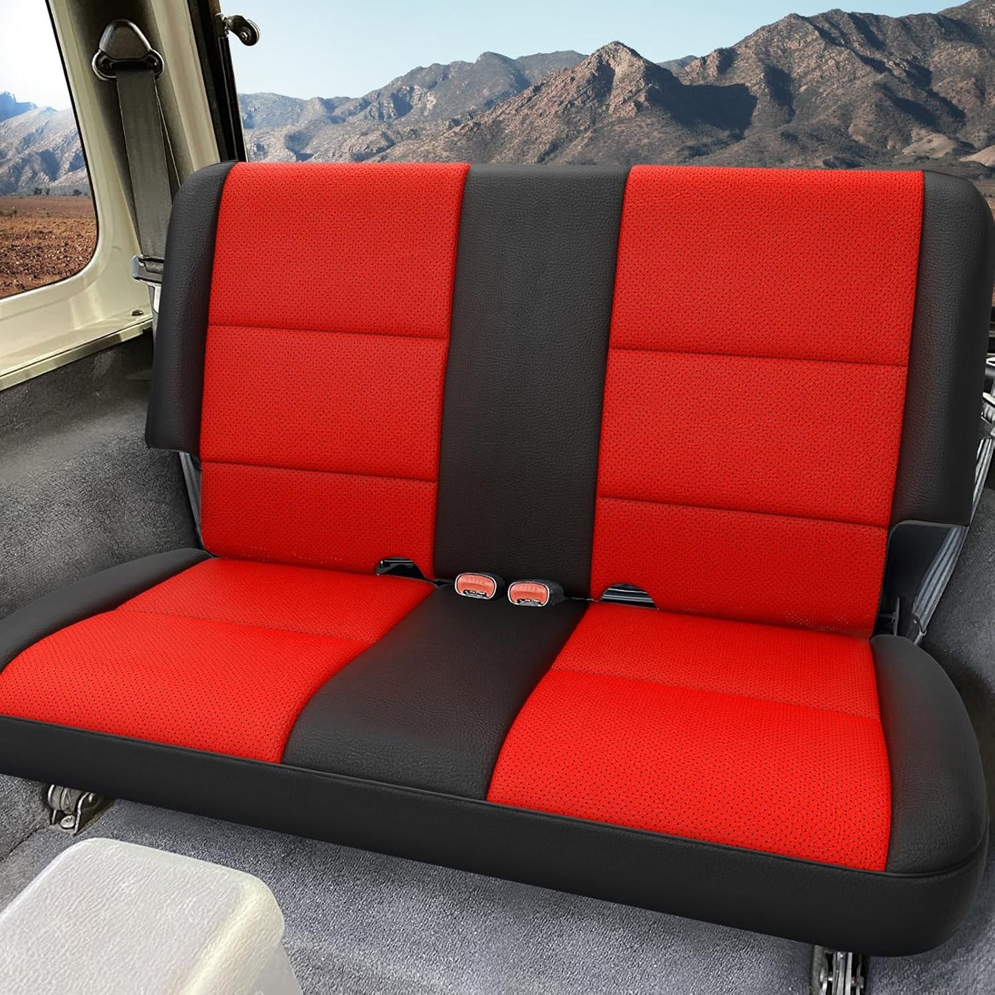 GIANT PANDA Full Set Car Seat Covers Customized Jeep Wrangler TJ Rubicon Sahara Sport X Unlimited 2003 2004 2005 2006, Faux Leather (Black&Red)