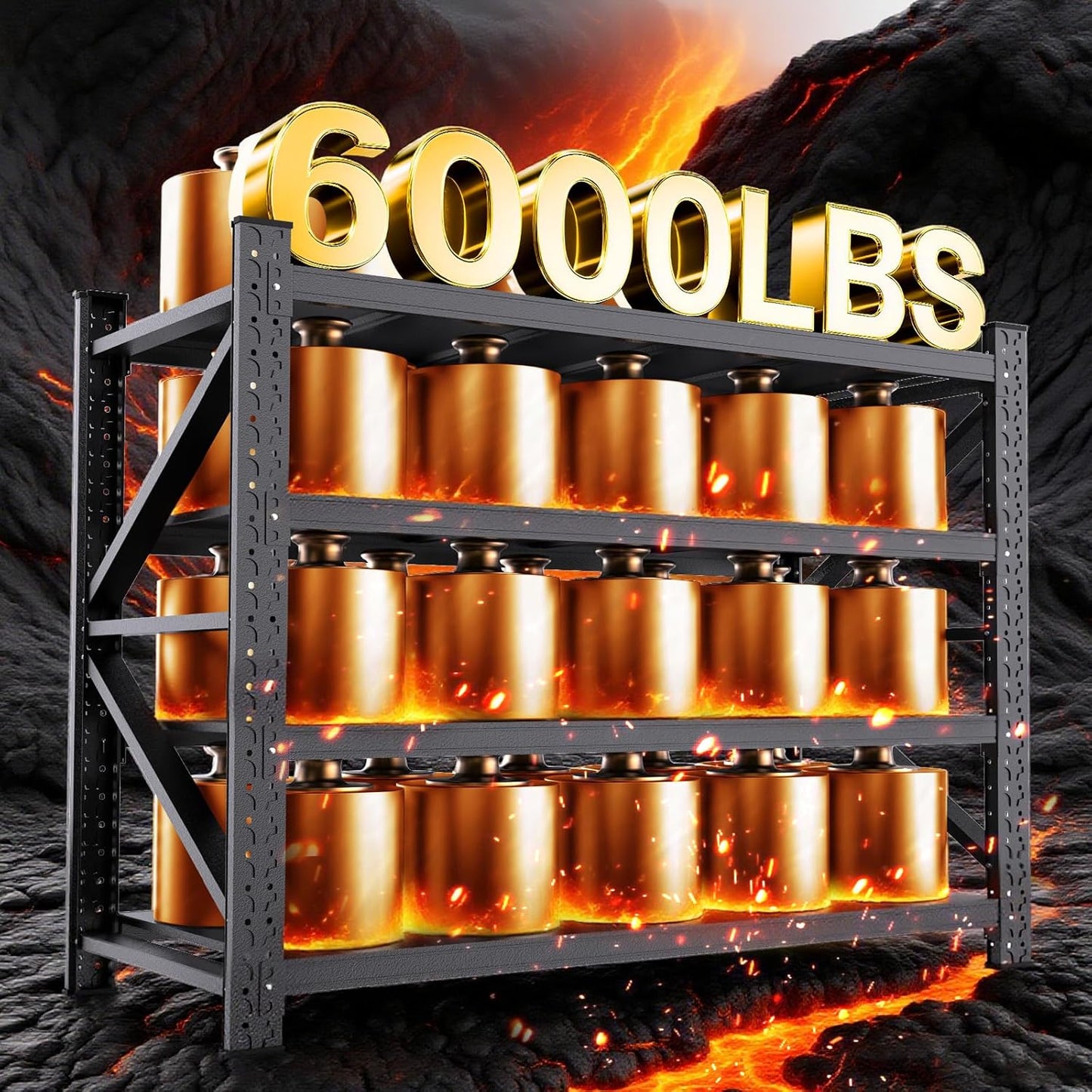 48''W Garage Shelving Heavy Duty, Metal Garage Shelves, 7000LBS Storage Shelves 4 Tier Adjustable Steel Shelving Units, Wide Industrial Shelving Storage Rack for Warehouse, Basement,Black