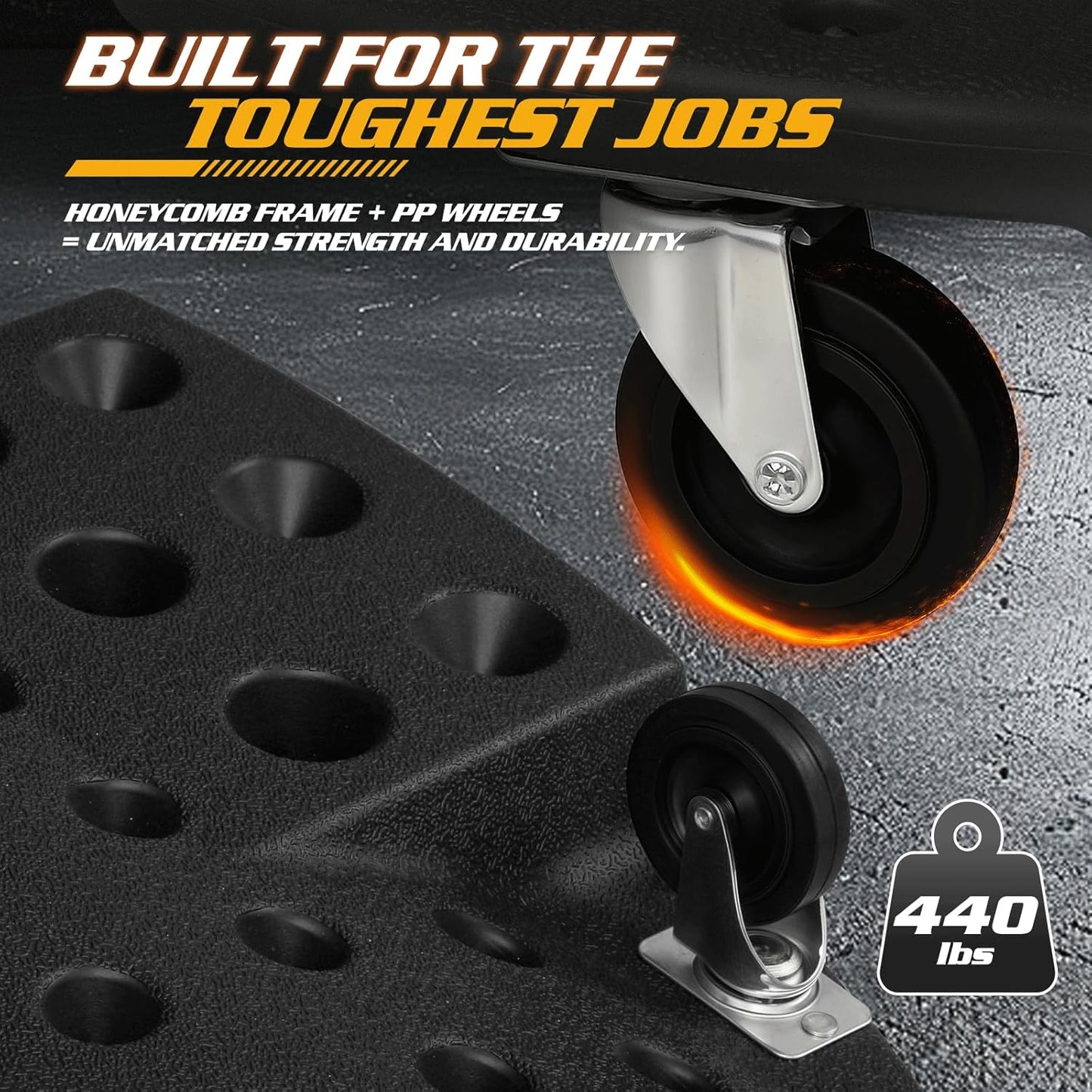 Magshion Mechanic Creeper with Padded Headrest and Dual Tool Tray, Rolling Garage Floor Creeper with 6 Wheels, Lightweight and Portable Automotive Creeper - 440 lbs Capacity (Black)