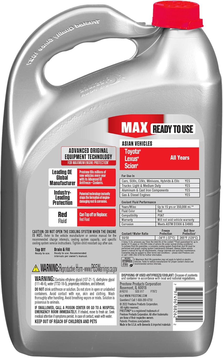 Prestone MAX Asian Red 50/50 Antifreeze Automotive Coolant, Pack of One
