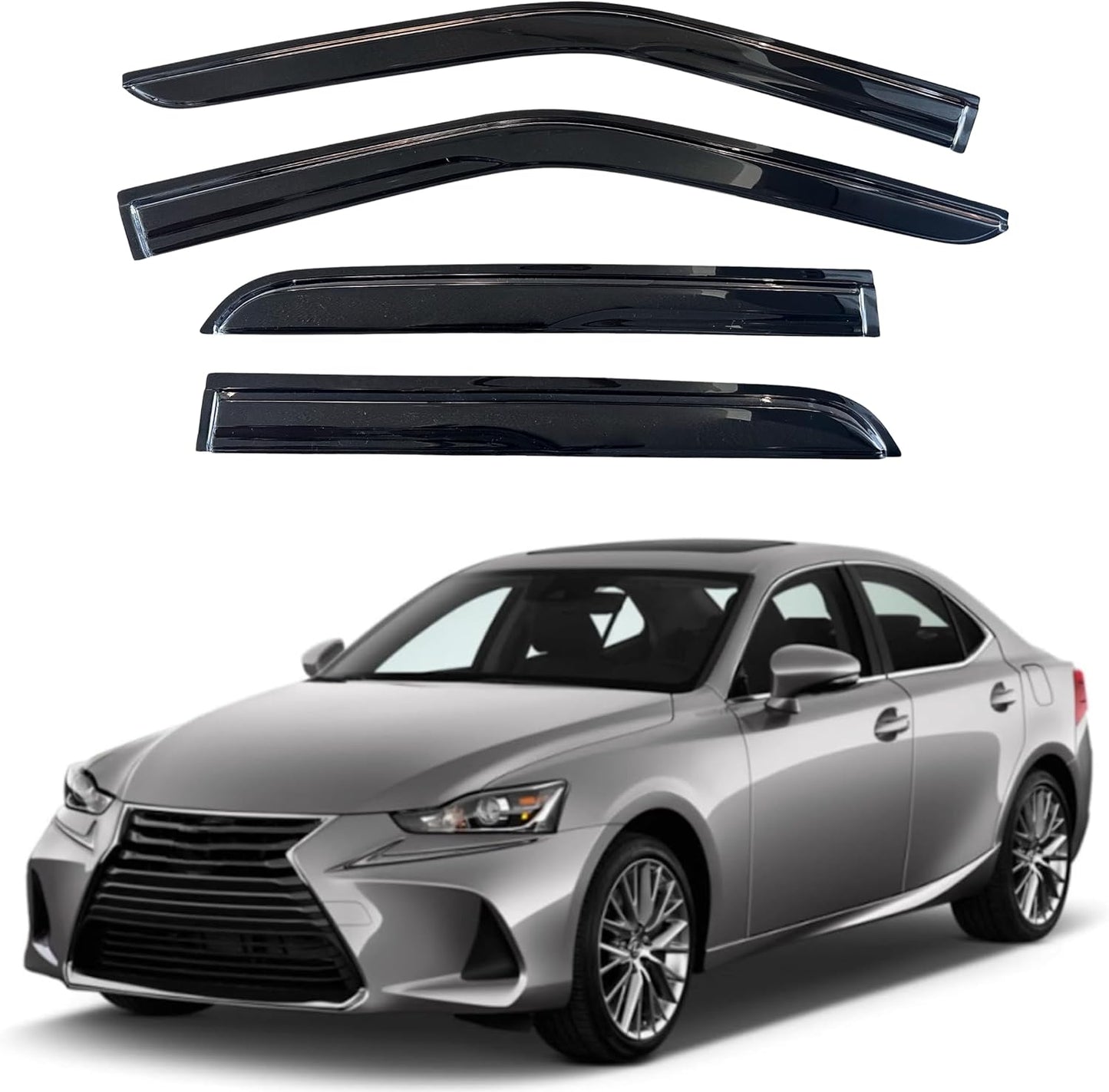 KPY Window Visor Compatible with Lexus IS200t IS250 IS300 IS350 ISF 2014-2020, 4PC Rain Guard Side Window Vent Deflectors Tape-On Mugen Style, 2014 2015 2016 2017 2018 2019 2020