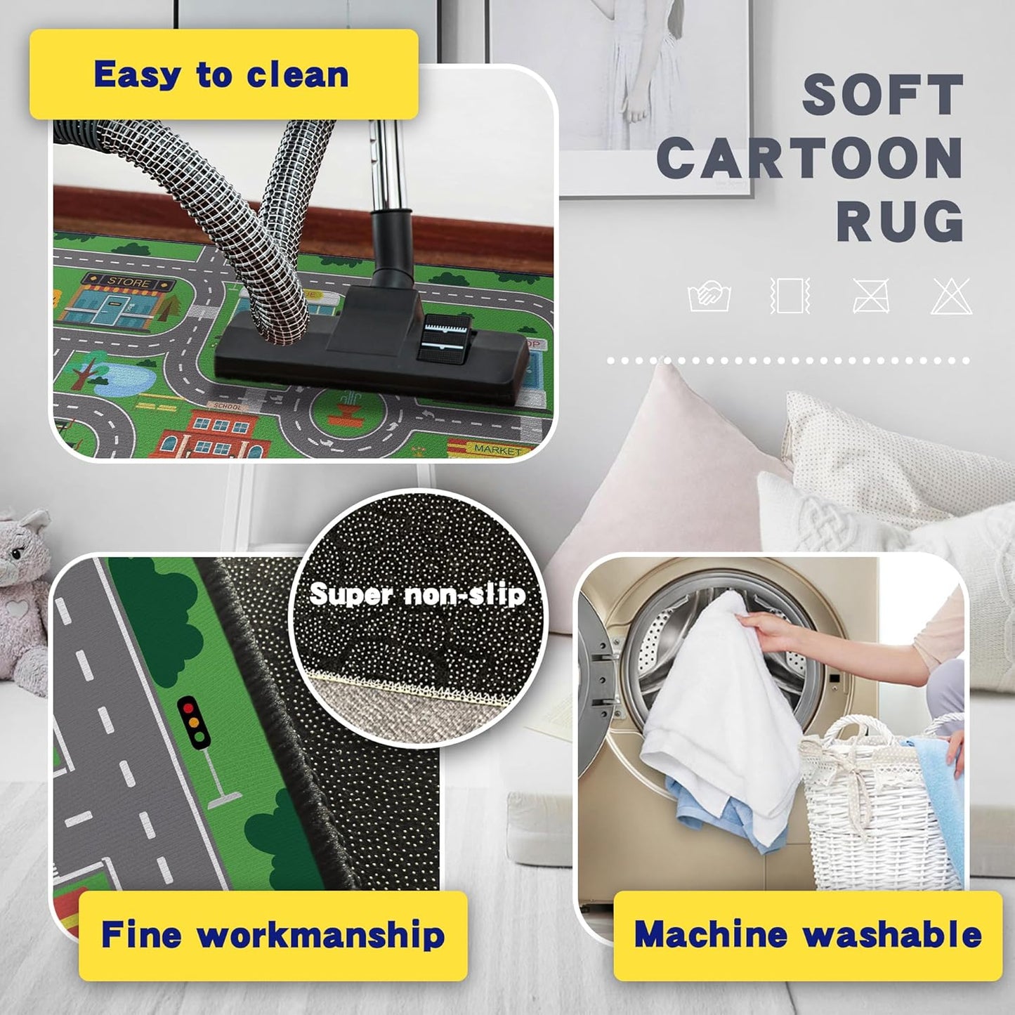 Play Rug for Playroom 59"x39" Car Mat Town City Road Map for Boys Bedroom Fun Car Play Area Carpet Non-Slip Washable