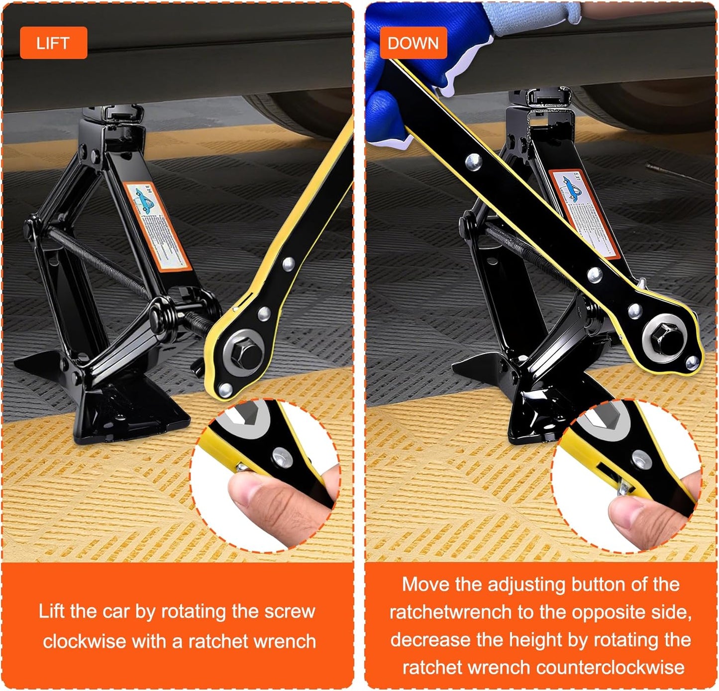 Scissor Jack, 2.5T(5512 Lbs), High-Strength Car Jack and Stand Kit with Rubber Pad, Tire Changing Kit with Ratchet Handle and Lug Wrench, Universal Vehicle Emergency Set for Various Models