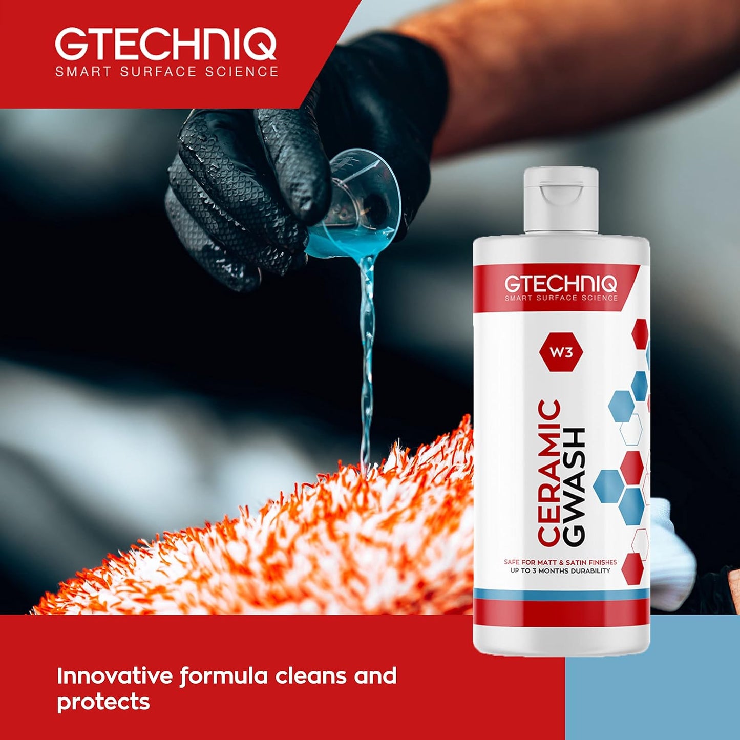 Gtechniq Car Shampoo. 2-in-1 Ceramic GWash and Hydrophobic Coating for Car Cleaning. Cleans and Repels Dirt, Car Cleaner for Up to 3 Months Protection, Super Concentrated - 500ml